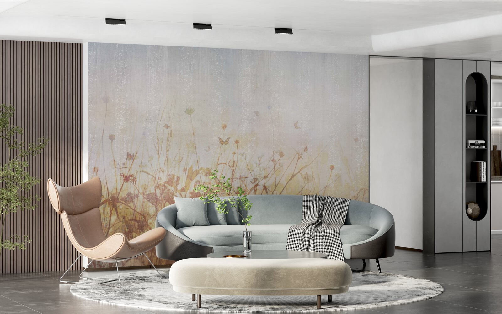 Fotobehang herfstveld bezaaid met weidebloemen