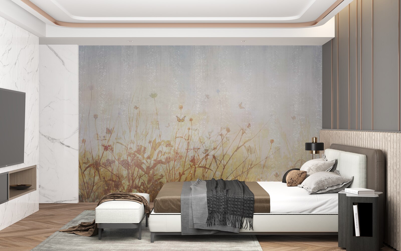 Fotobehang herfstveld bezaaid met weidebloemen