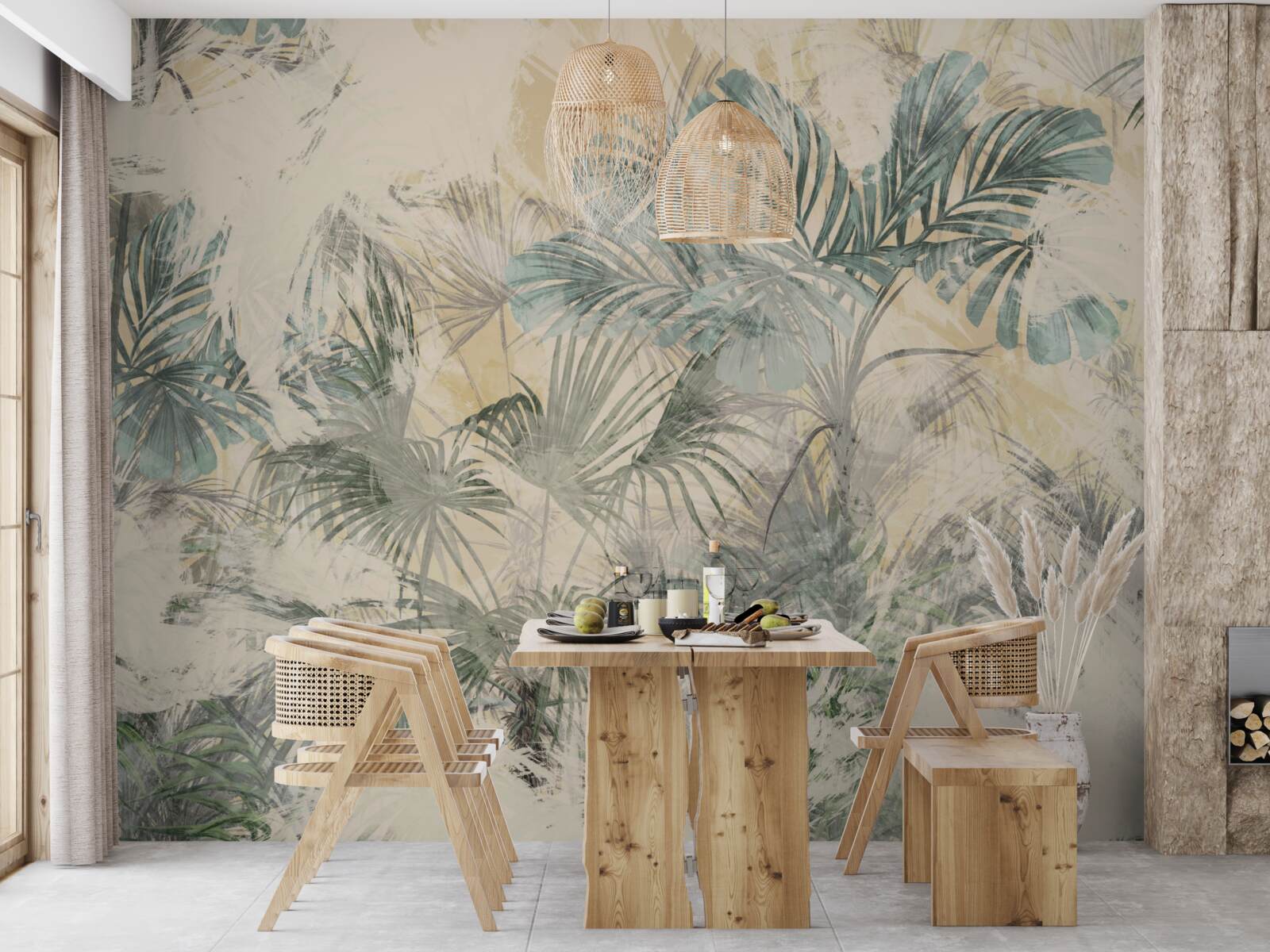 Fotobehang palmbladeren en monstera in groen