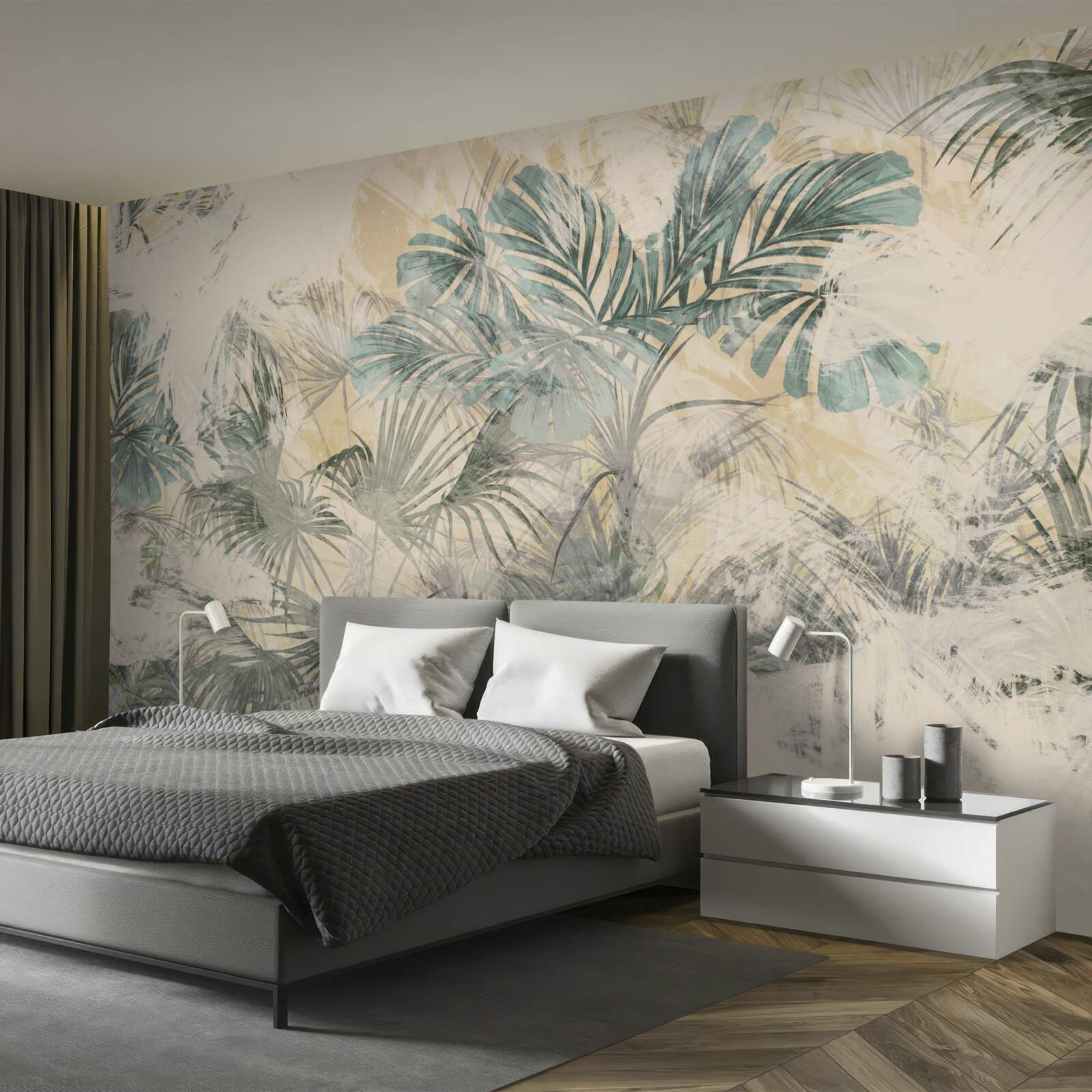 Fotobehang palmbladeren en monstera in groen