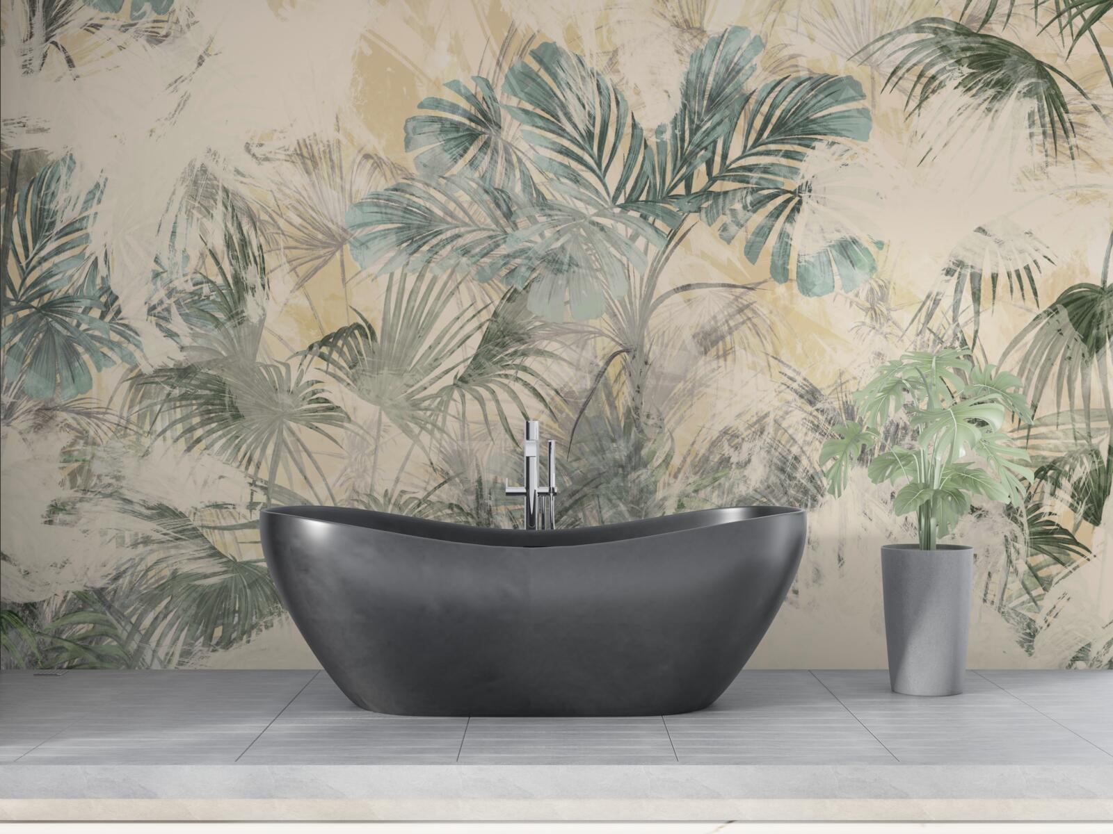 Fotobehang palmbladeren en monstera in groen