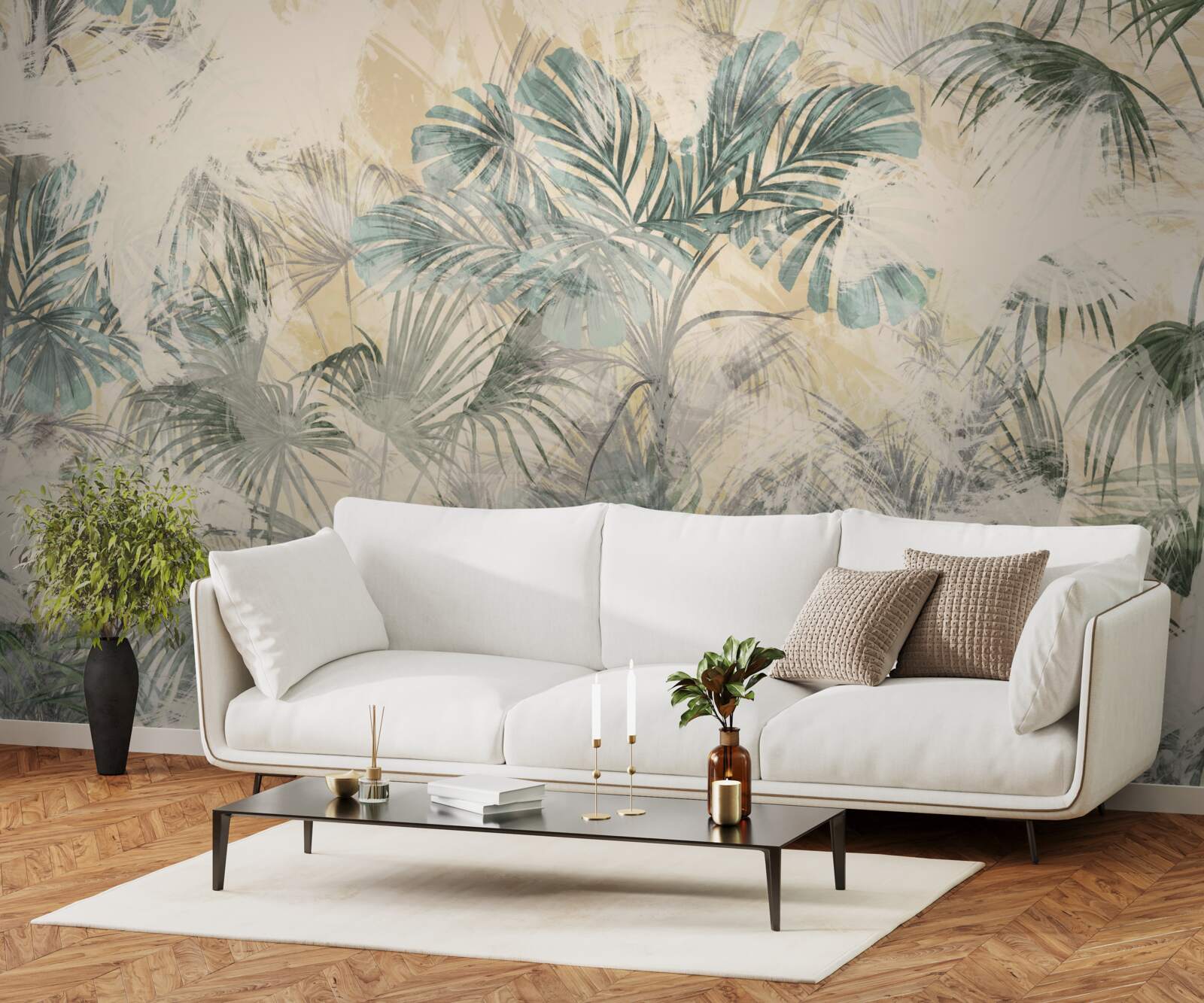 Fotobehang palmbladeren en monstera in groen