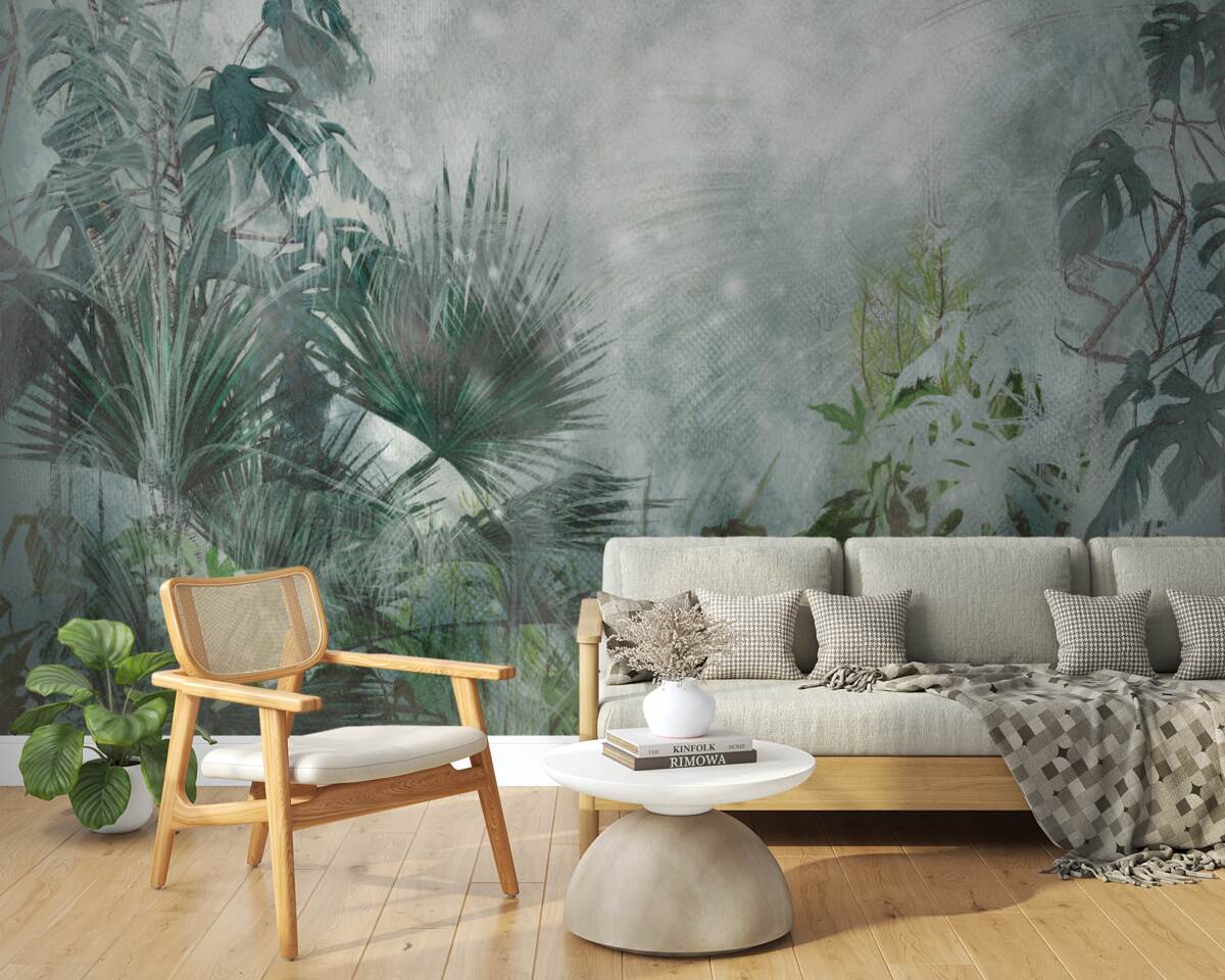 Fotobehang tropische ochtend op in mist gehuld water