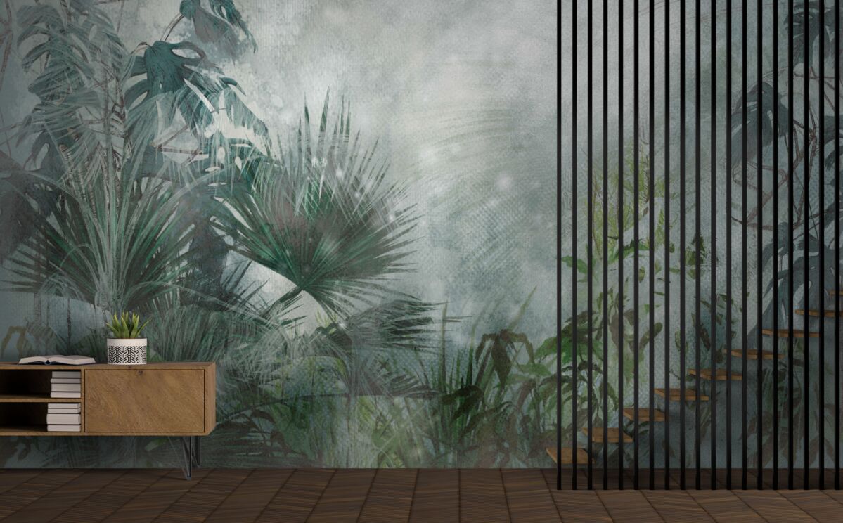 Fotobehang tropische ochtend op in mist gehuld water