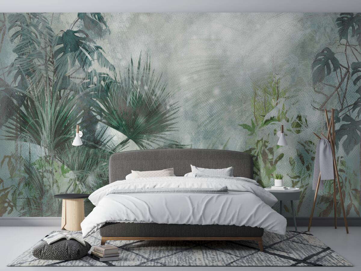 Fotobehang tropische ochtend op in mist gehuld water