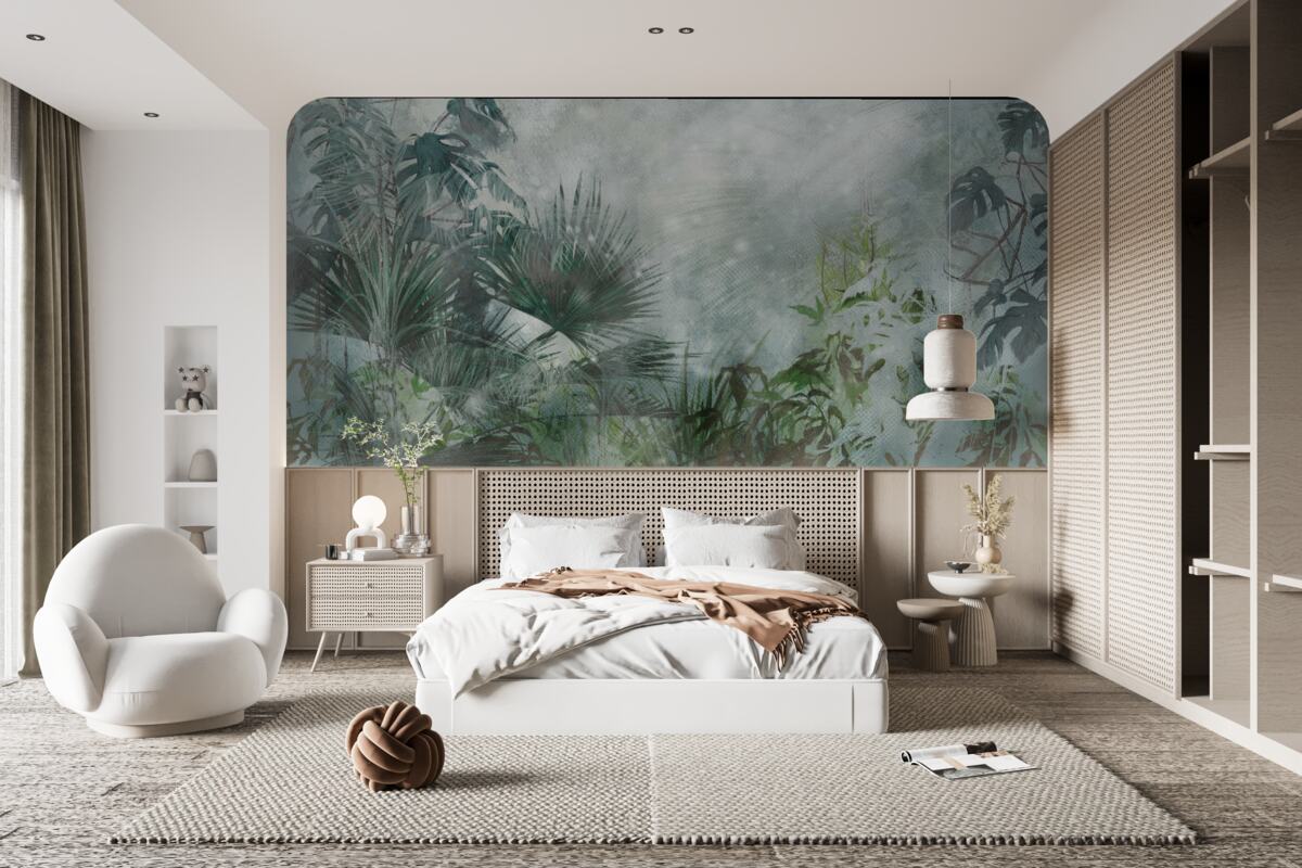 Fotobehang tropische ochtend op in mist gehuld water