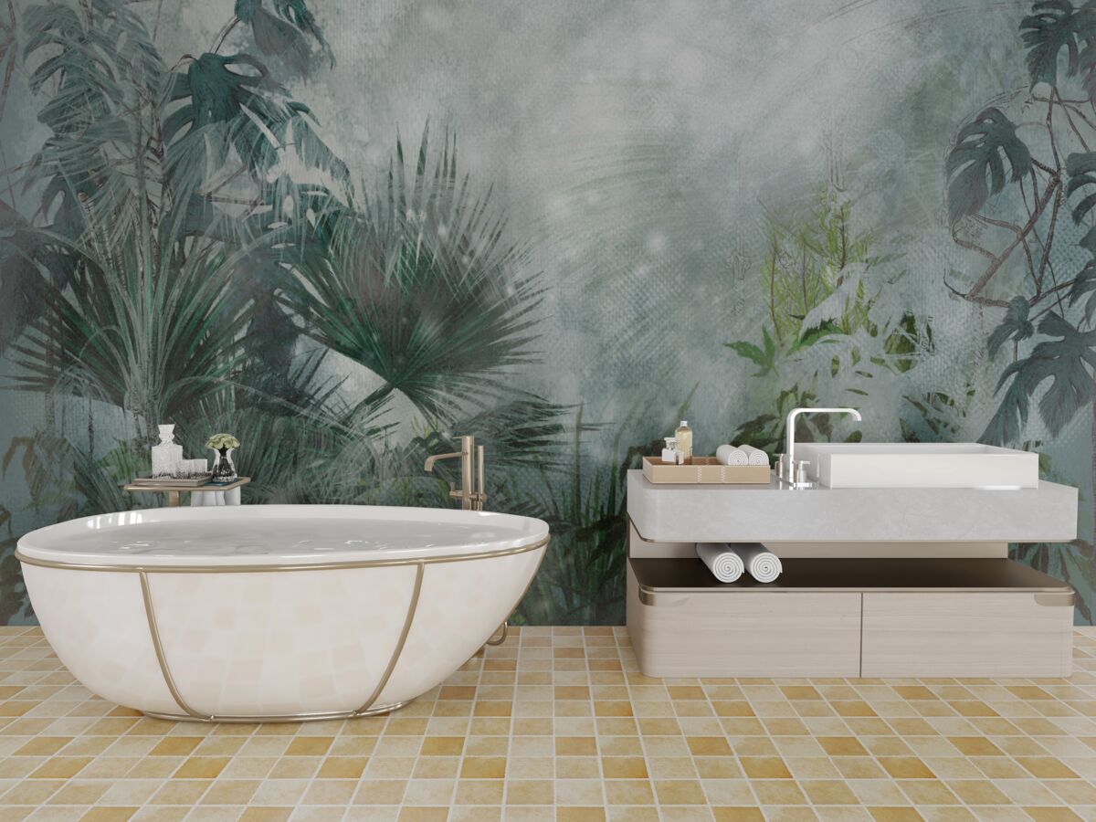 Fotobehang tropische ochtend op in mist gehuld water