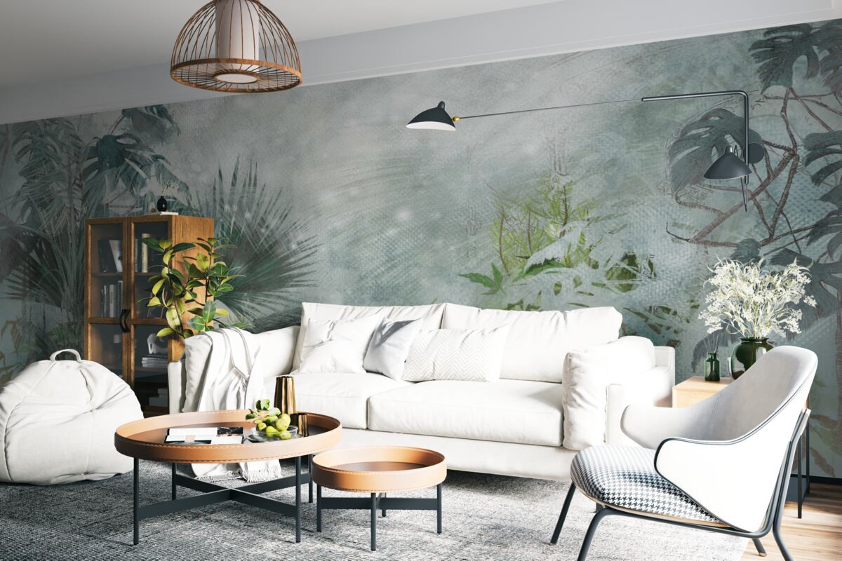 Fotobehang tropische ochtend op in mist gehuld water