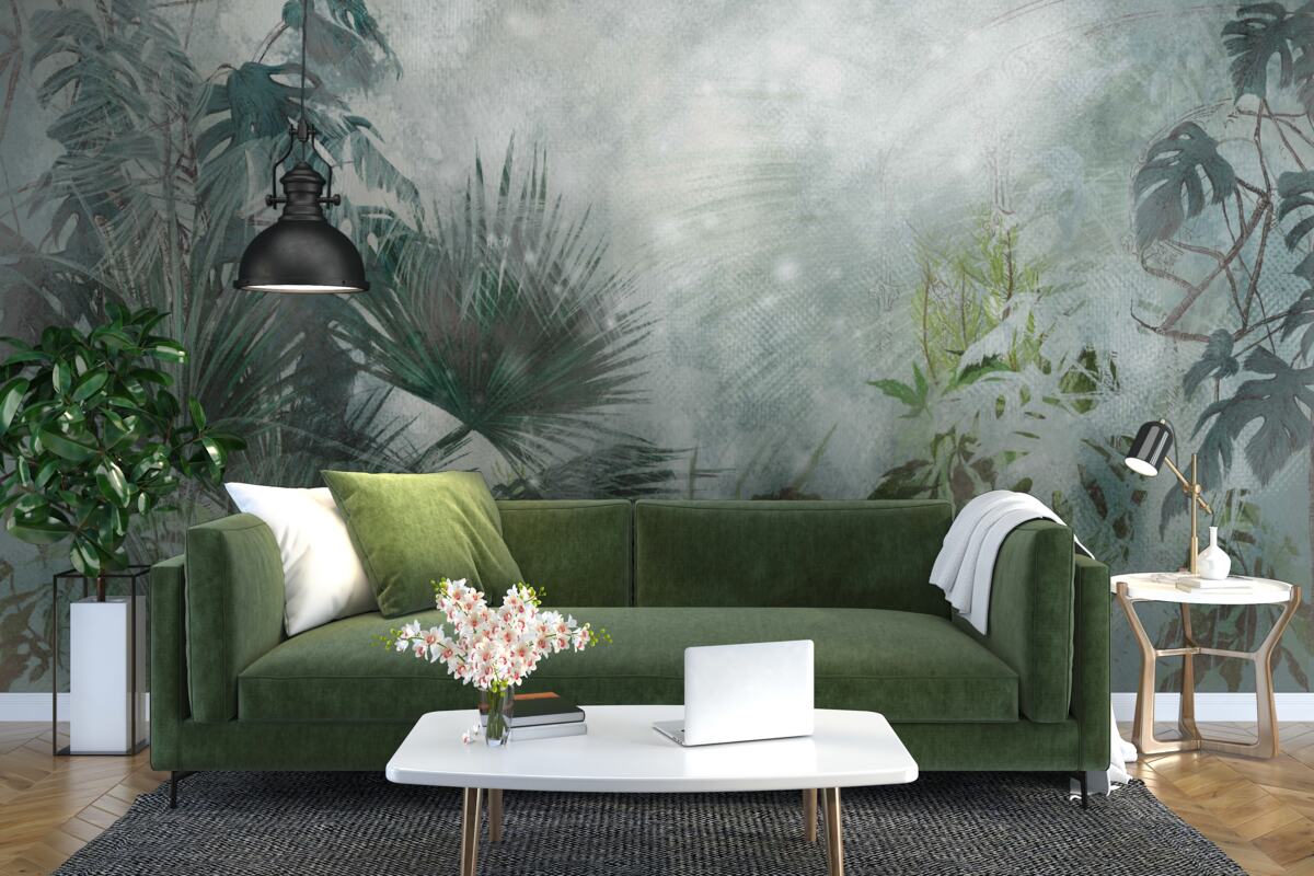 Fotobehang tropische ochtend op in mist gehuld water