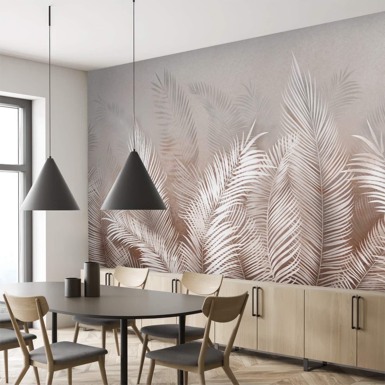 Fotobehang palmbladeren in beige tinten