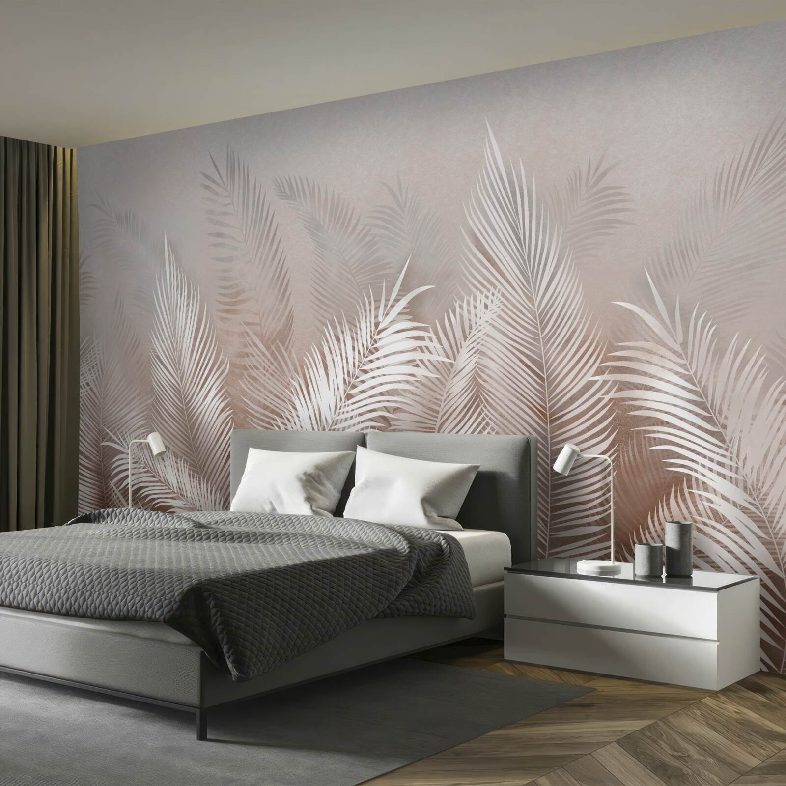 Fotobehang palmbladeren in beige tinten