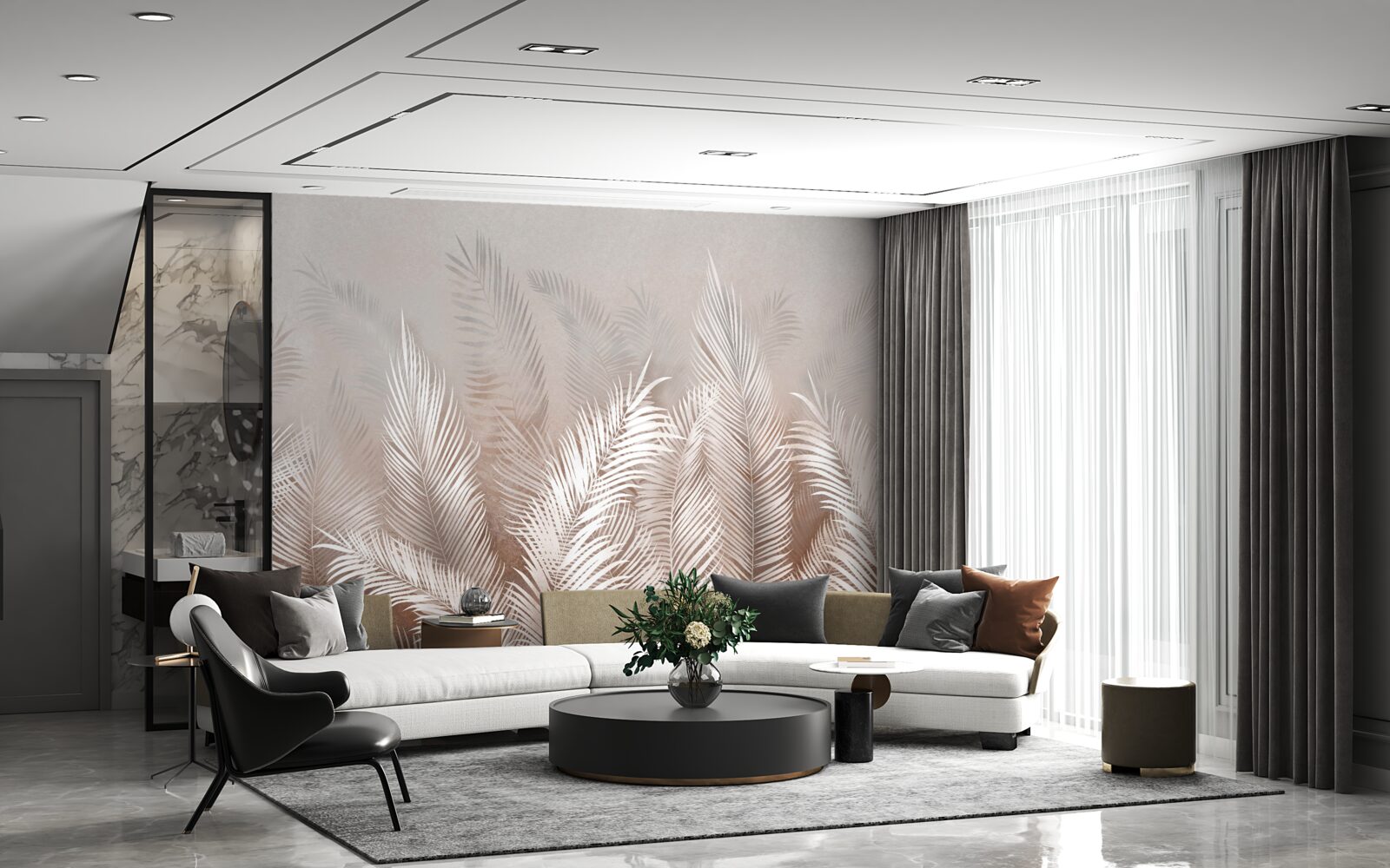 Fotobehang palmbladeren in beige tinten