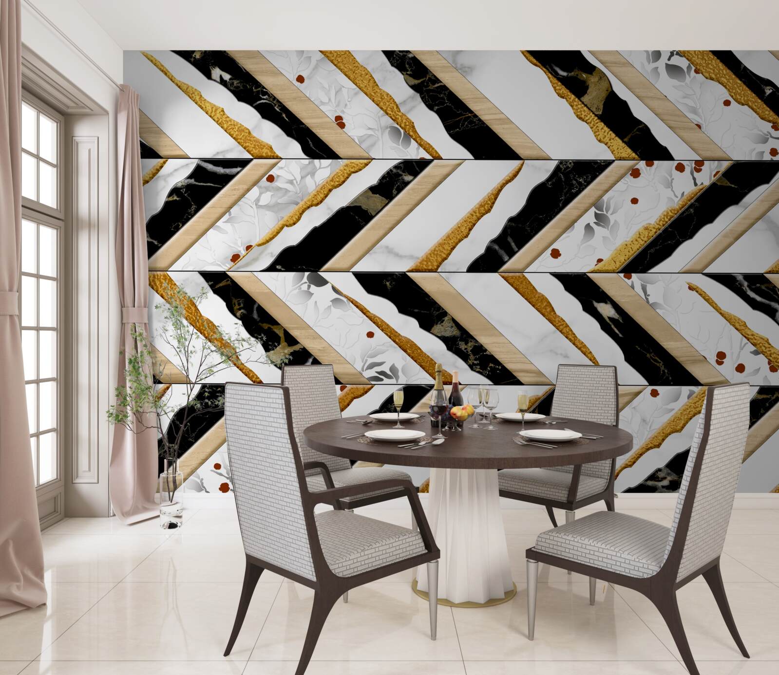 Fotobehang oogverblindende lijnen dansen zigzag in het spiegelbeeld