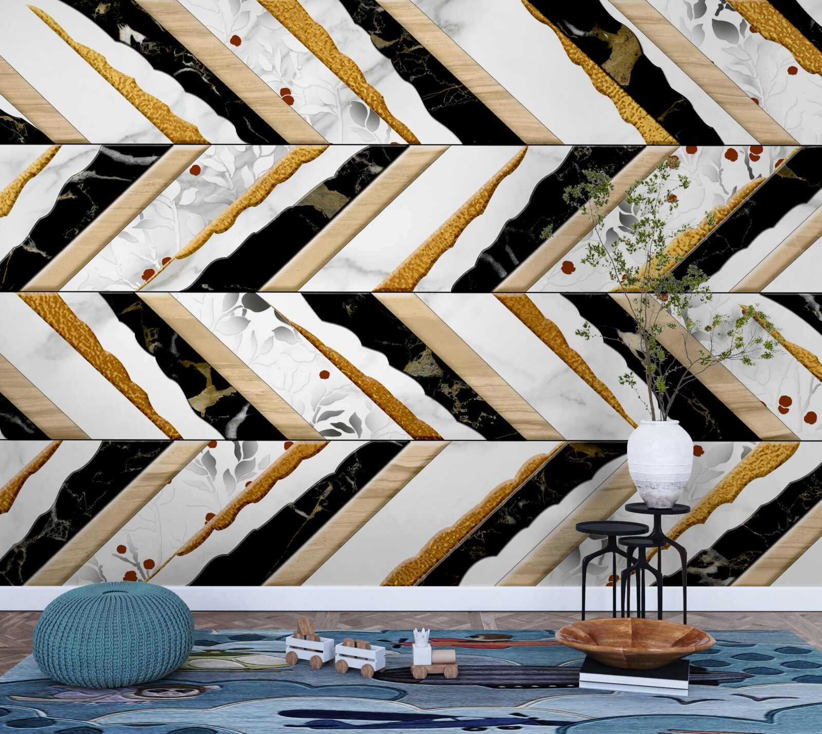 Fotobehang oogverblindende lijnen dansen zigzag in het spiegelbeeld