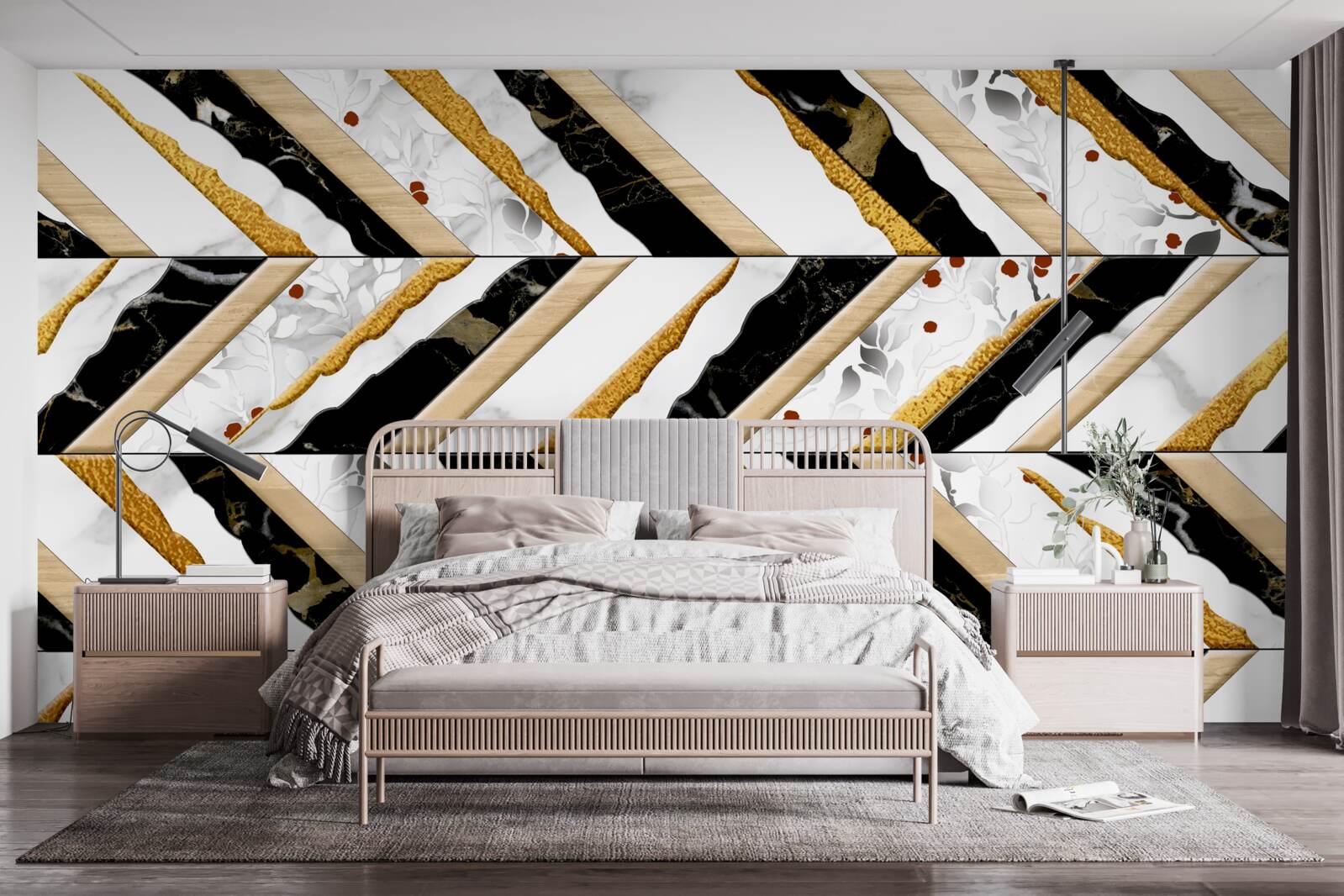 Fotobehang oogverblindende lijnen dansen zigzag in het spiegelbeeld