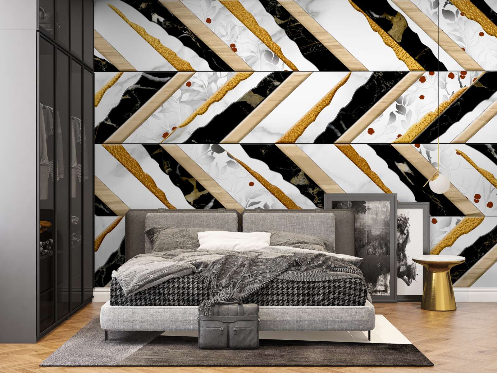 Fotobehang oogverblindende lijnen dansen zigzag in het spiegelbeeld