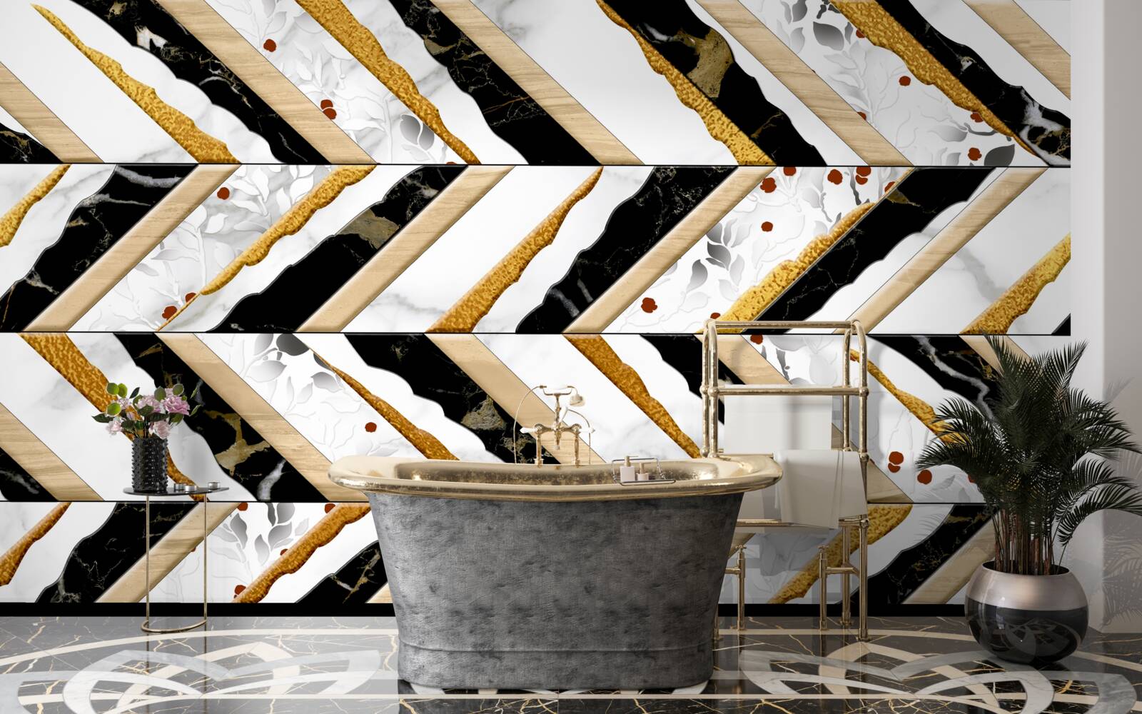 Fotobehang oogverblindende lijnen dansen zigzag in het spiegelbeeld