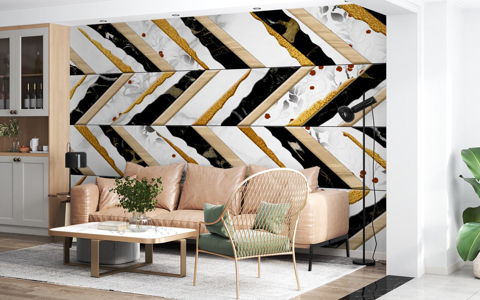 Fotobehang oogverblindende lijnen dansen zigzag in het spiegelbeeld