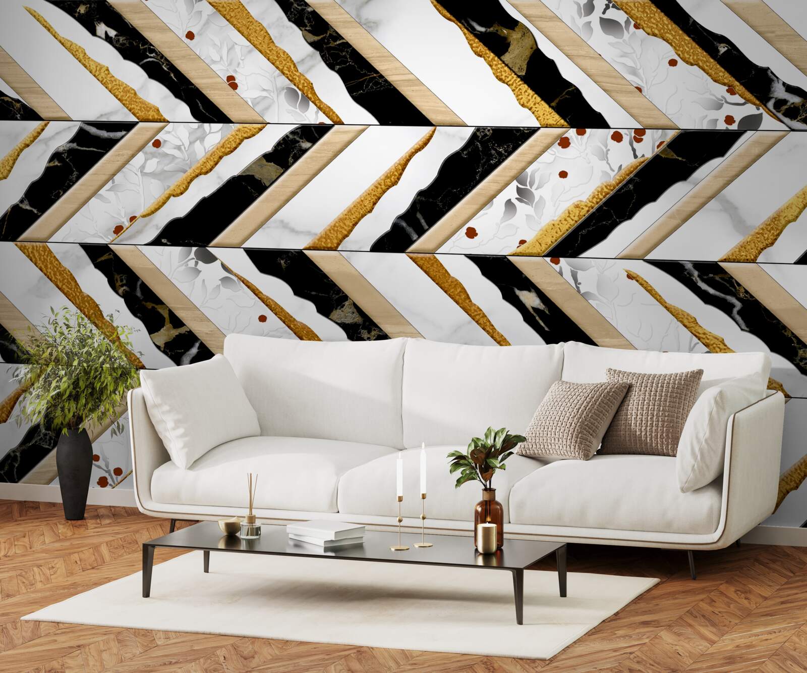 Fotobehang oogverblindende lijnen dansen zigzag in het spiegelbeeld