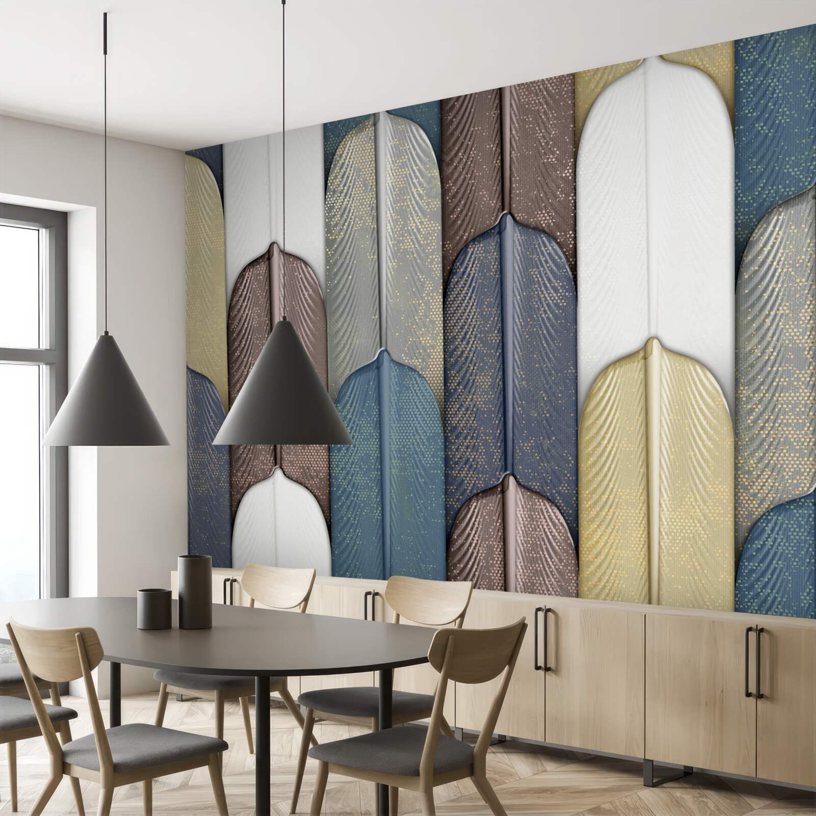 Fotobehang een bos bezaaid met herfstbladeren