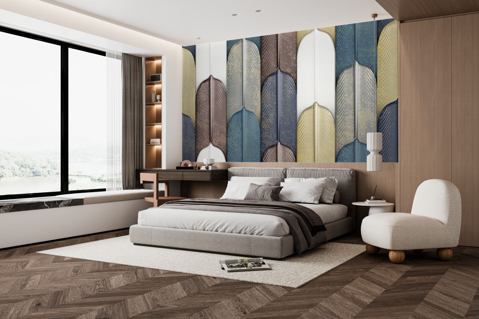 Fotobehang een bos bezaaid met herfstbladeren