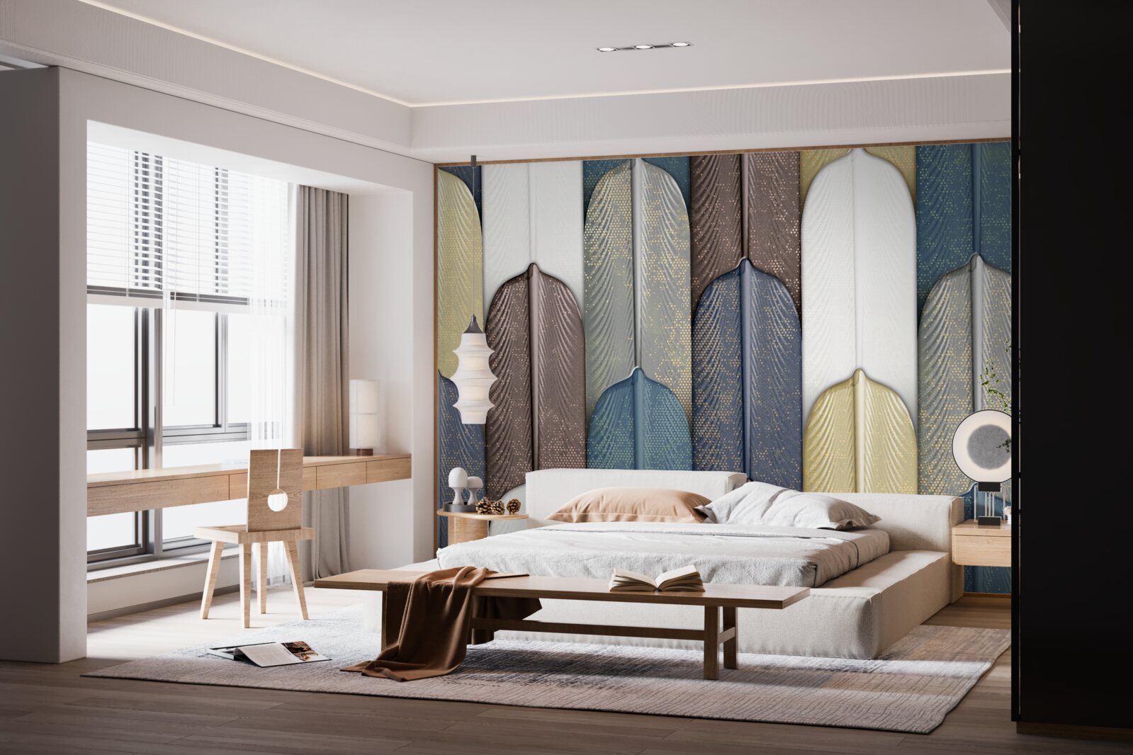 Fotobehang een bos bezaaid met herfstbladeren