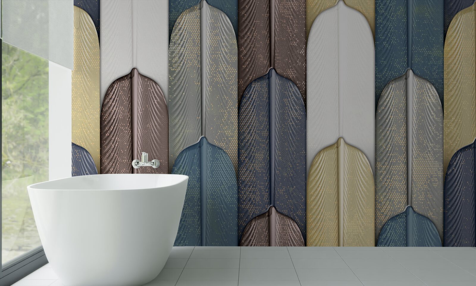 Fotobehang een bos bezaaid met herfstbladeren