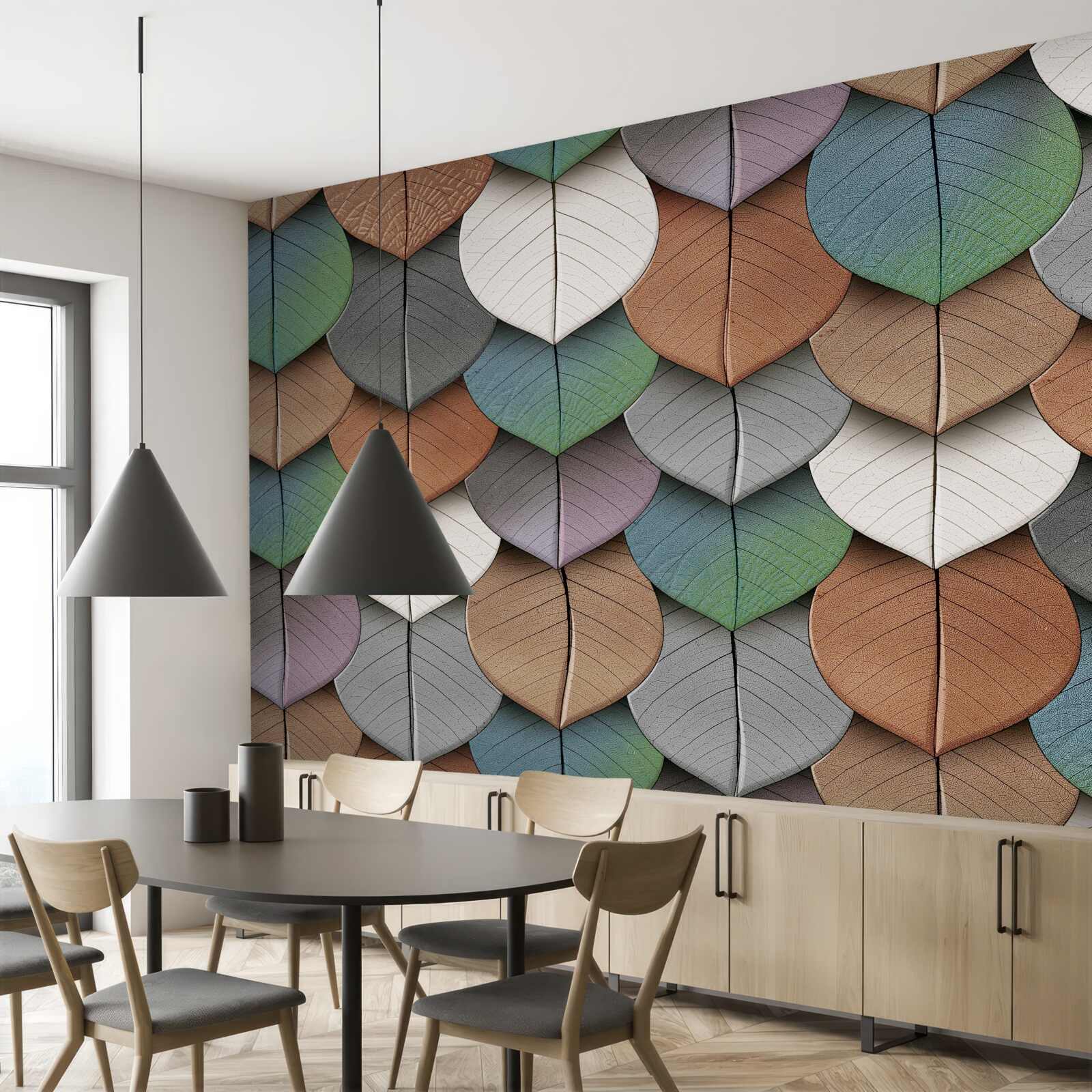 Fotobehang herfstabstractie van bladeren en bloemen