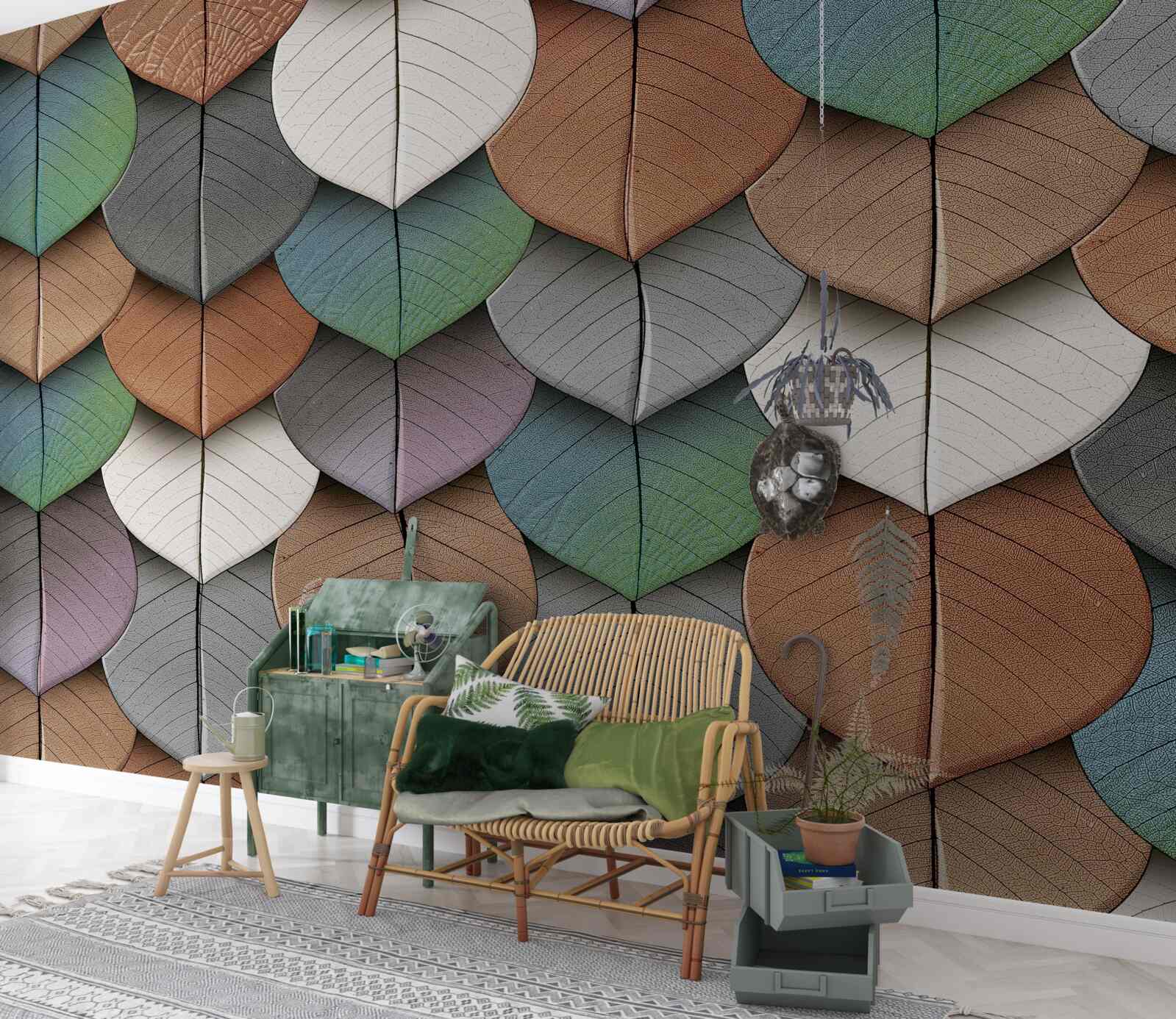 Fotobehang herfstabstractie van bladeren en bloemen