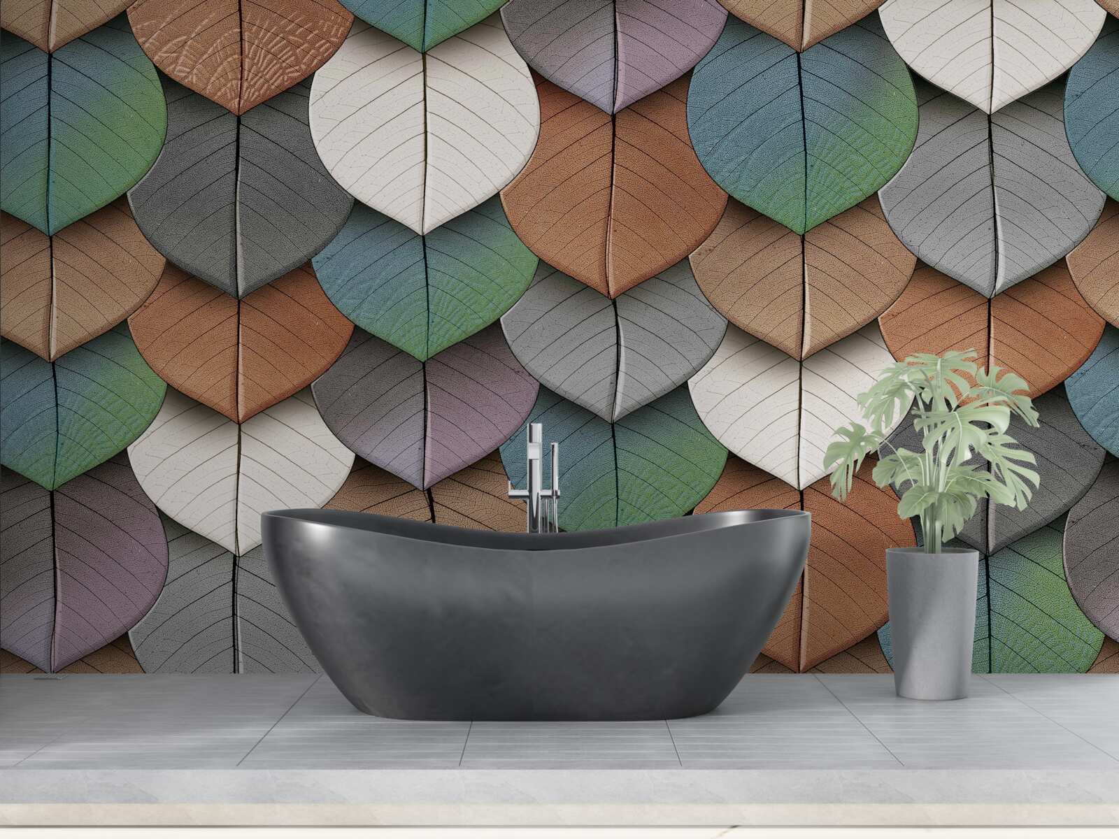 Fotobehang herfstabstractie van bladeren en bloemen