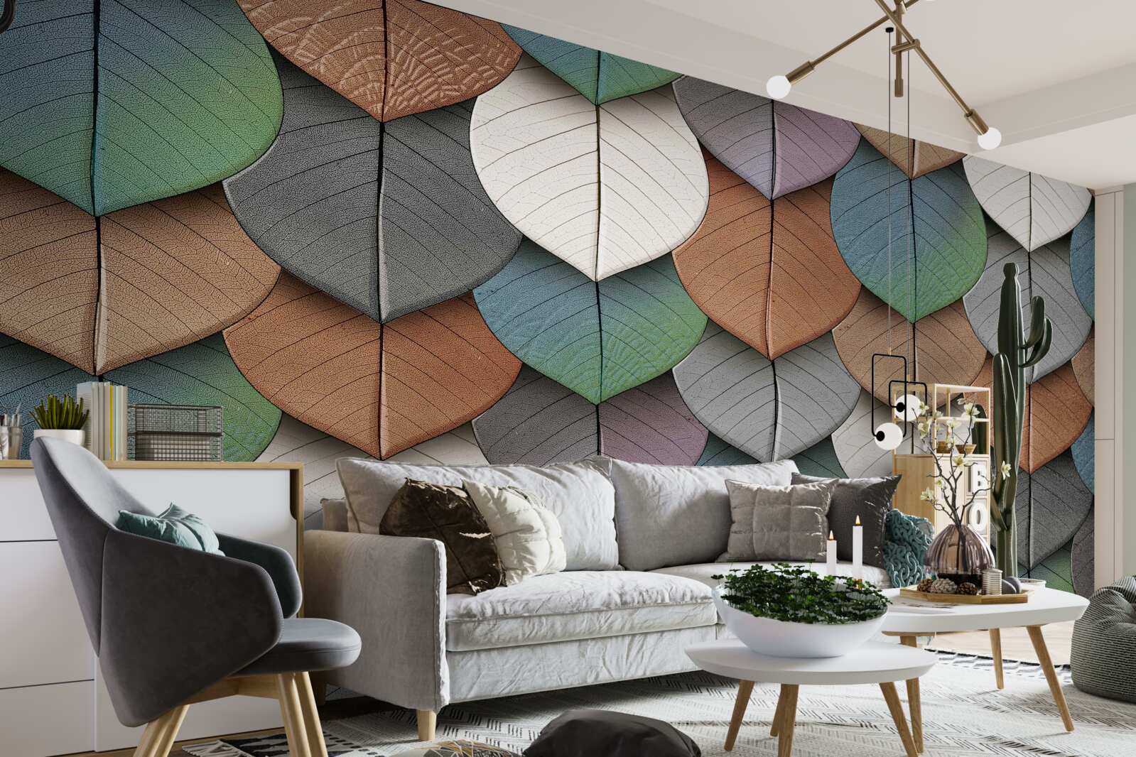 Fotobehang herfstabstractie van bladeren en bloemen