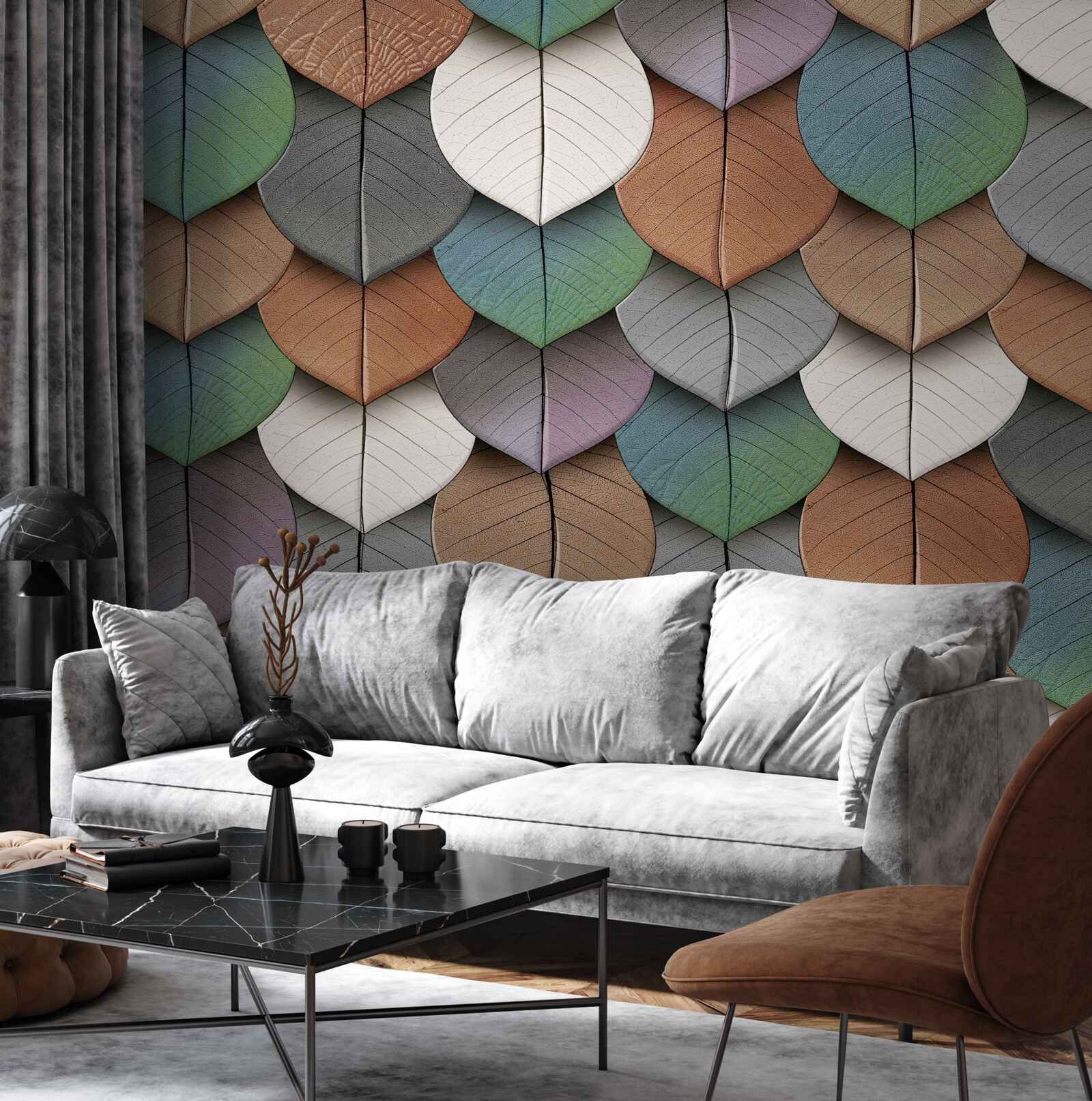 Fotobehang herfstabstractie van bladeren en bloemen