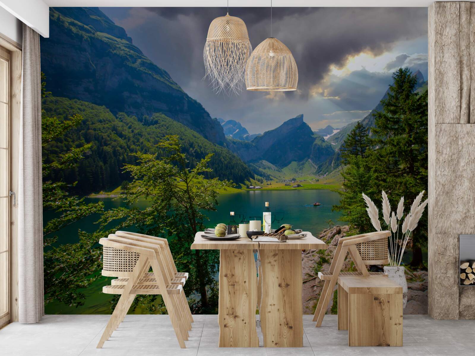Fotobehang bergmeer binnenkort bedekt met regenwolken