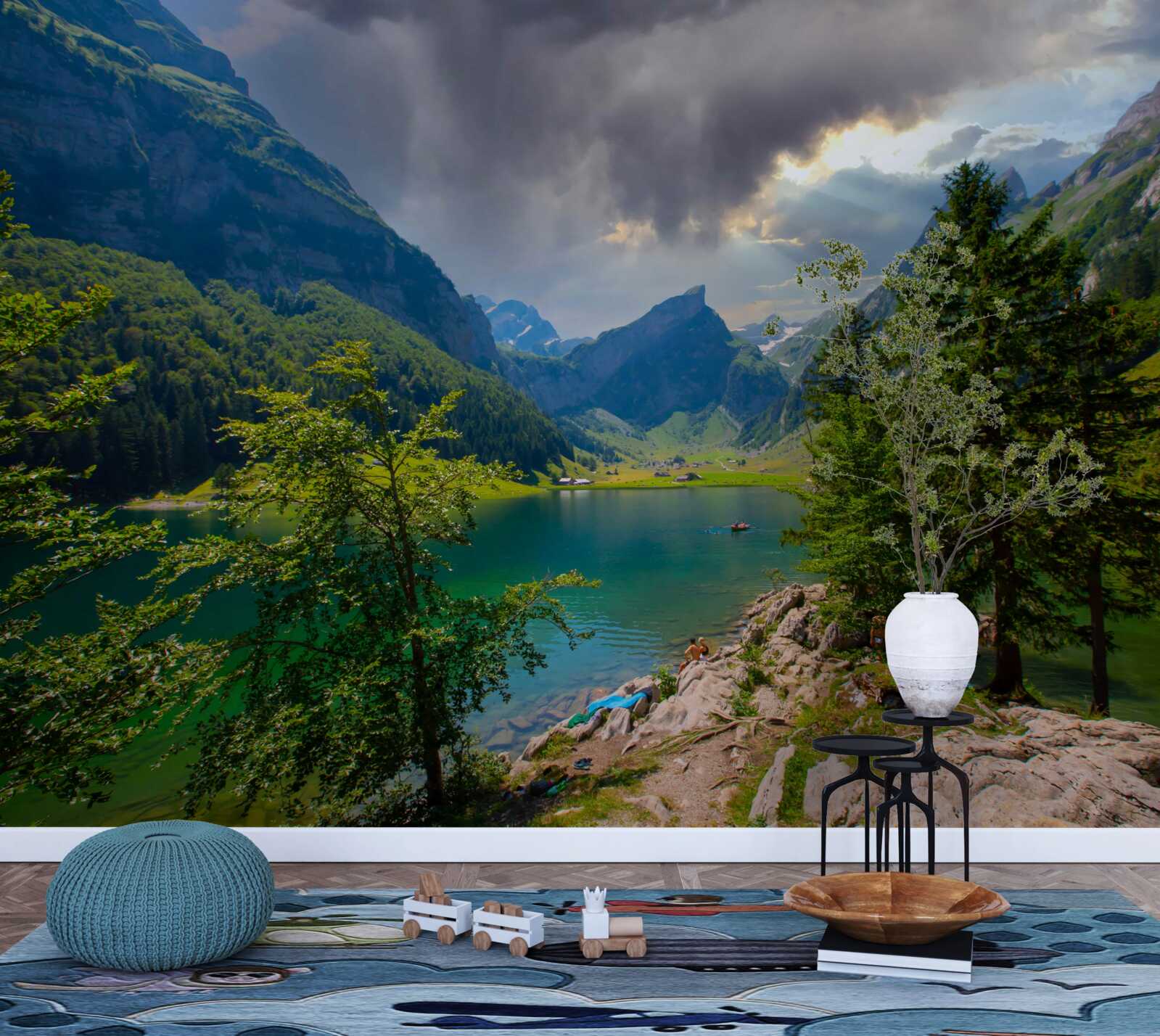 Fotobehang bergmeer binnenkort bedekt met regenwolken