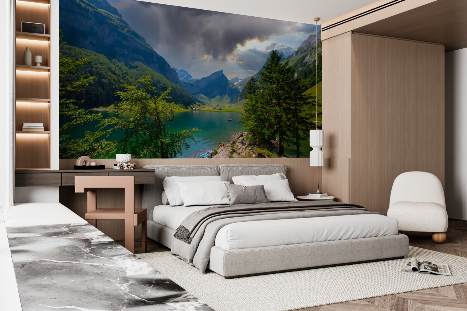 Fotobehang bergmeer binnenkort bedekt met regenwolken