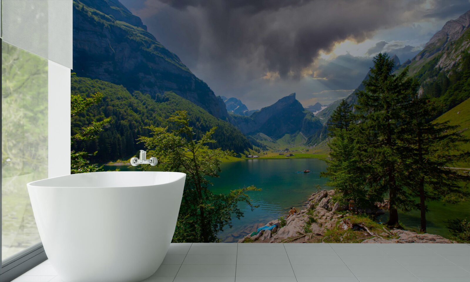 Fotobehang bergmeer binnenkort bedekt met regenwolken