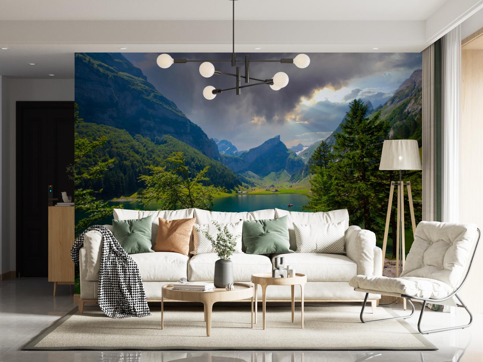 Fotobehang bergmeer binnenkort bedekt met regenwolken