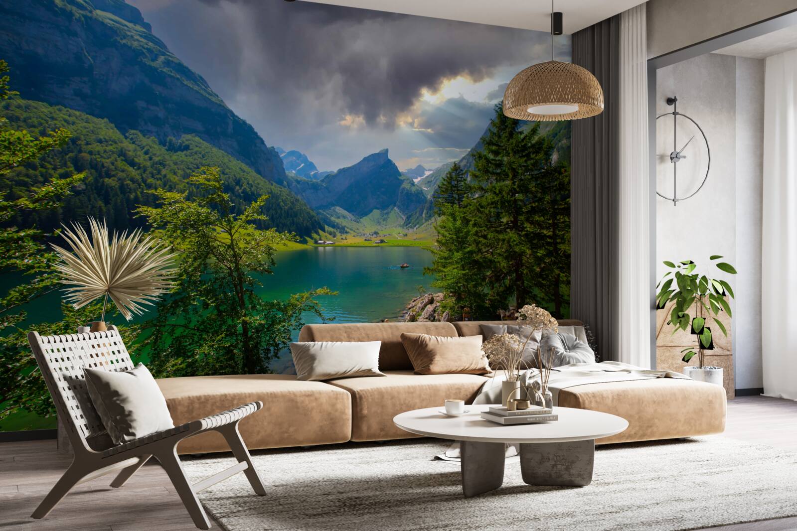 Fotobehang bergmeer binnenkort bedekt met regenwolken