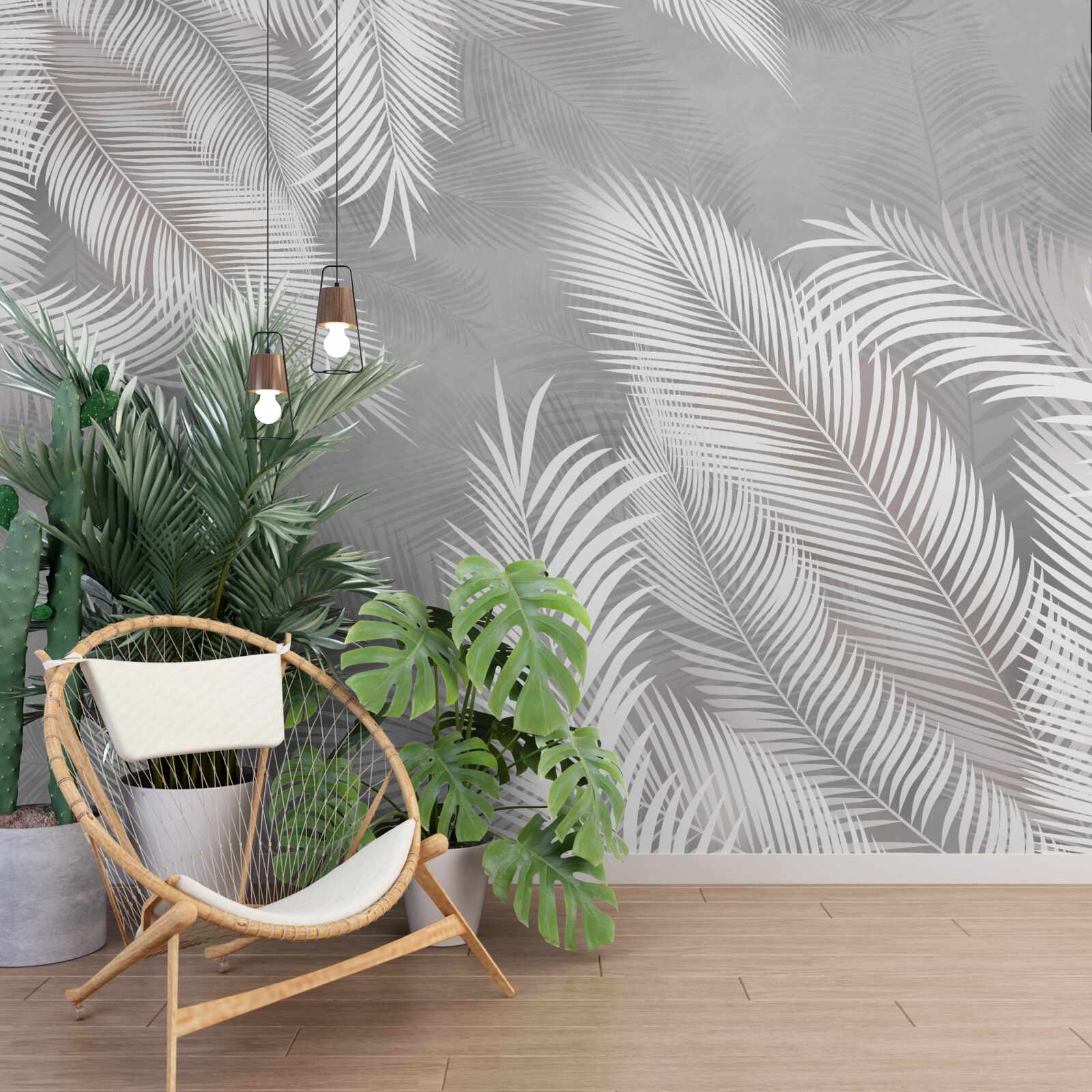 Fotobehang heldere bladeren lijken op veren