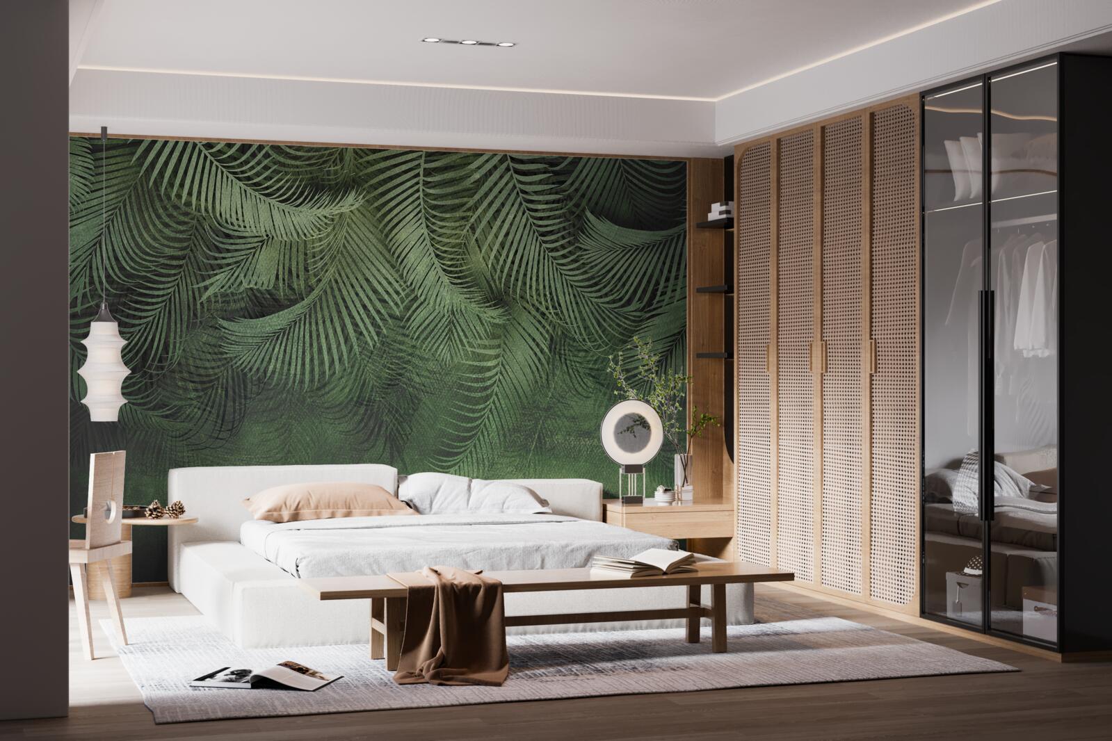 Fotobehang de bladeren van de avondpalm zijn dik