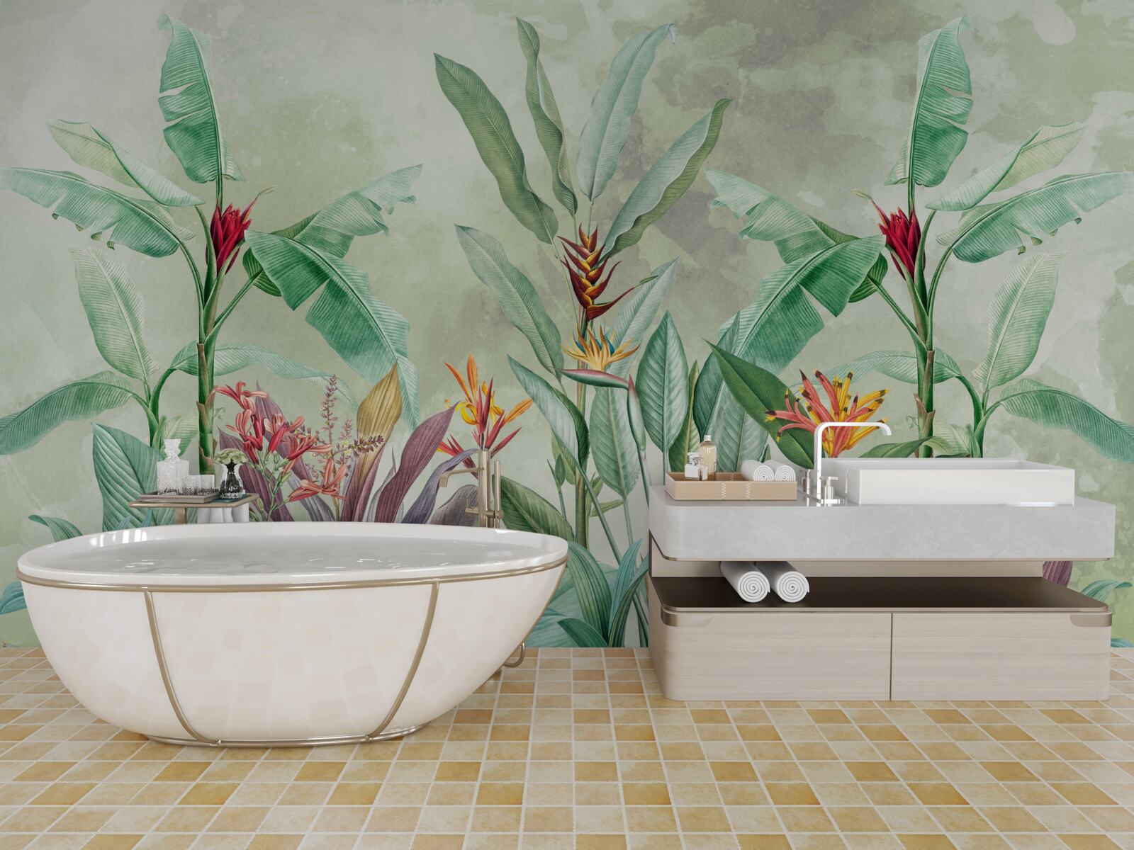 Fotobehang de palmen zijn groen en wachten op de regen