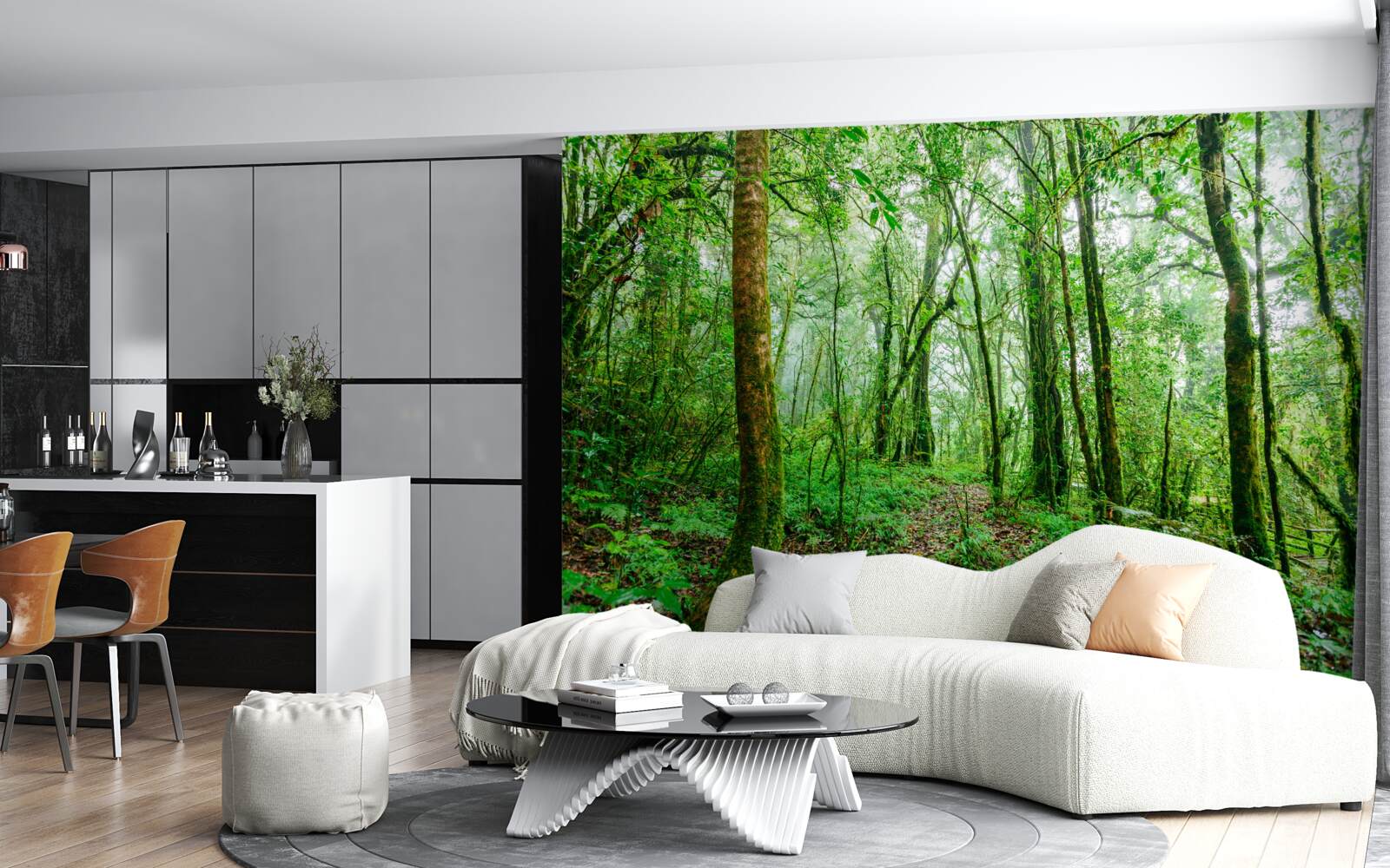 Fotobehang bos opgefrist na de regen werd smaragdgroen