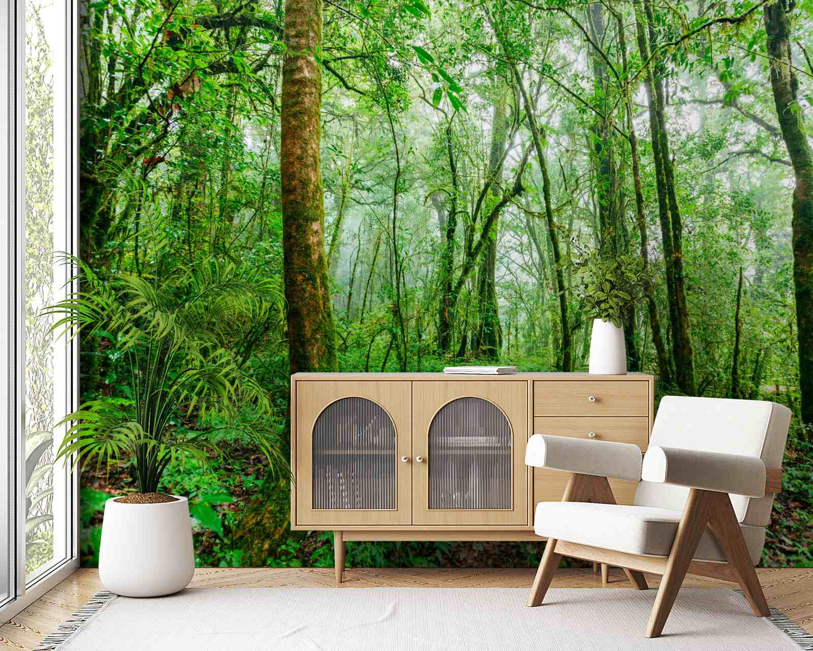 Fotobehang bos opgefrist na de regen werd smaragdgroen