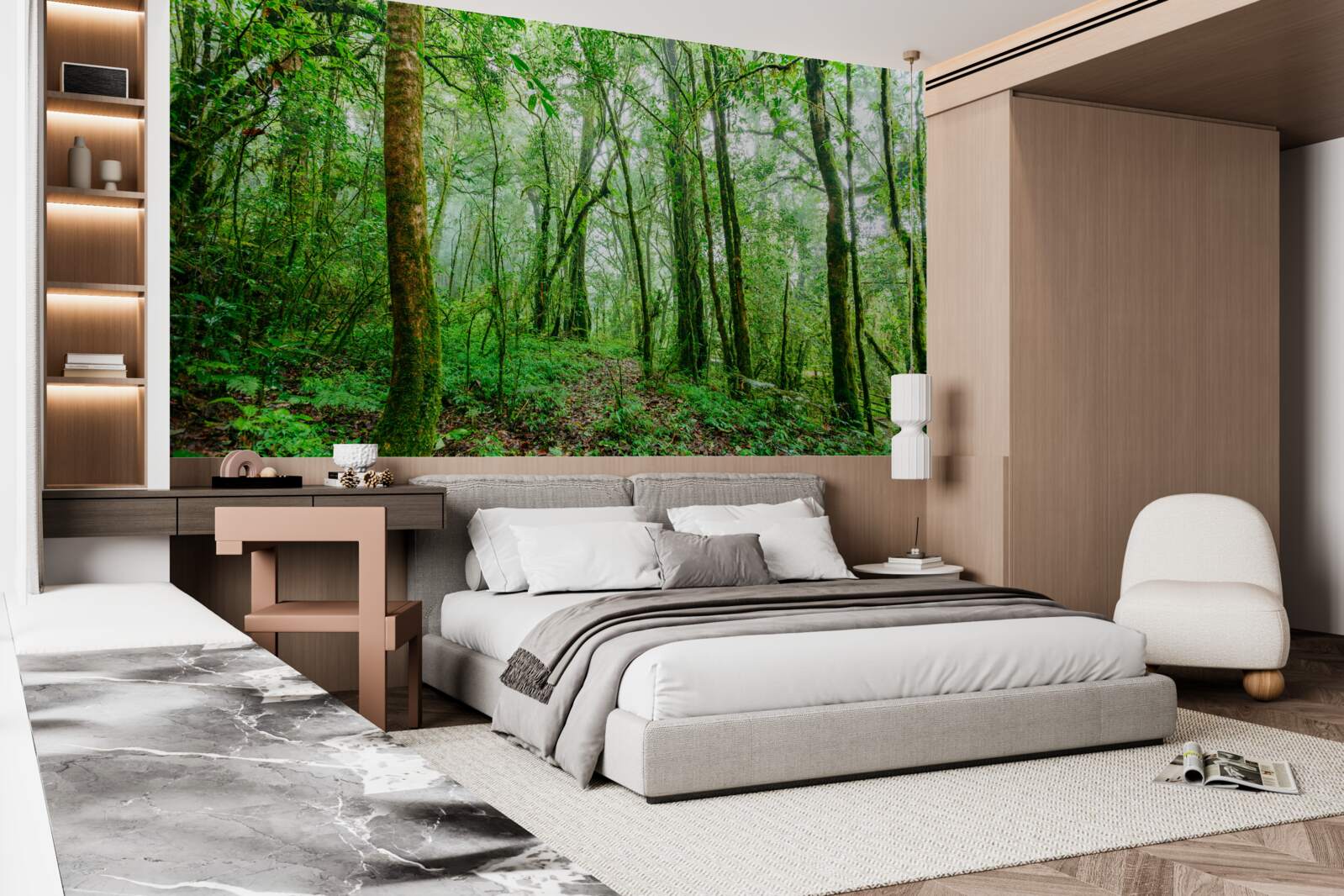 Fotobehang bos opgefrist na de regen werd smaragdgroen