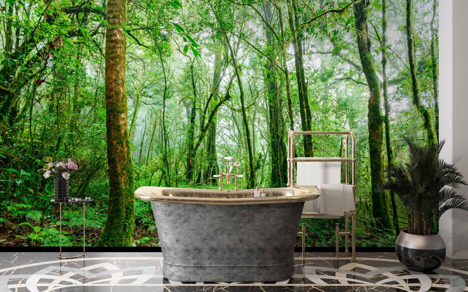 Fotobehang bos opgefrist na de regen werd smaragdgroen