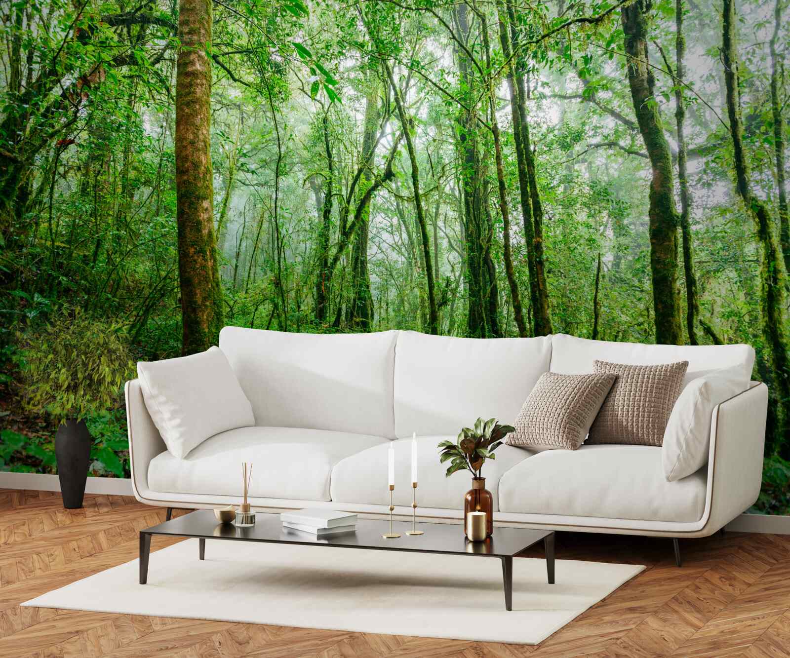 Fotobehang bos opgefrist na de regen werd smaragdgroen