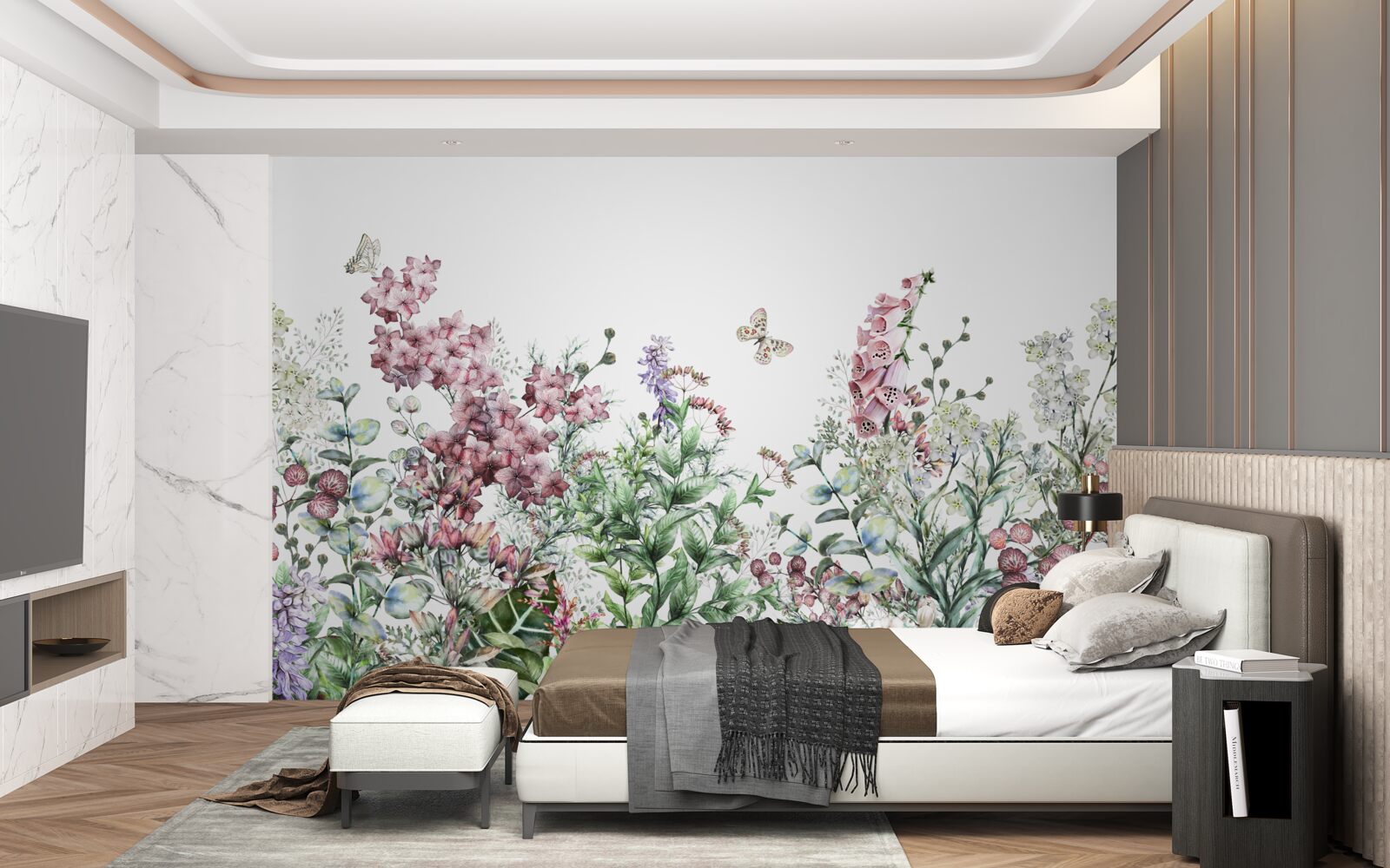 Fotobehang een weideveld, een lust voor het oog met zijn heldere kleuren