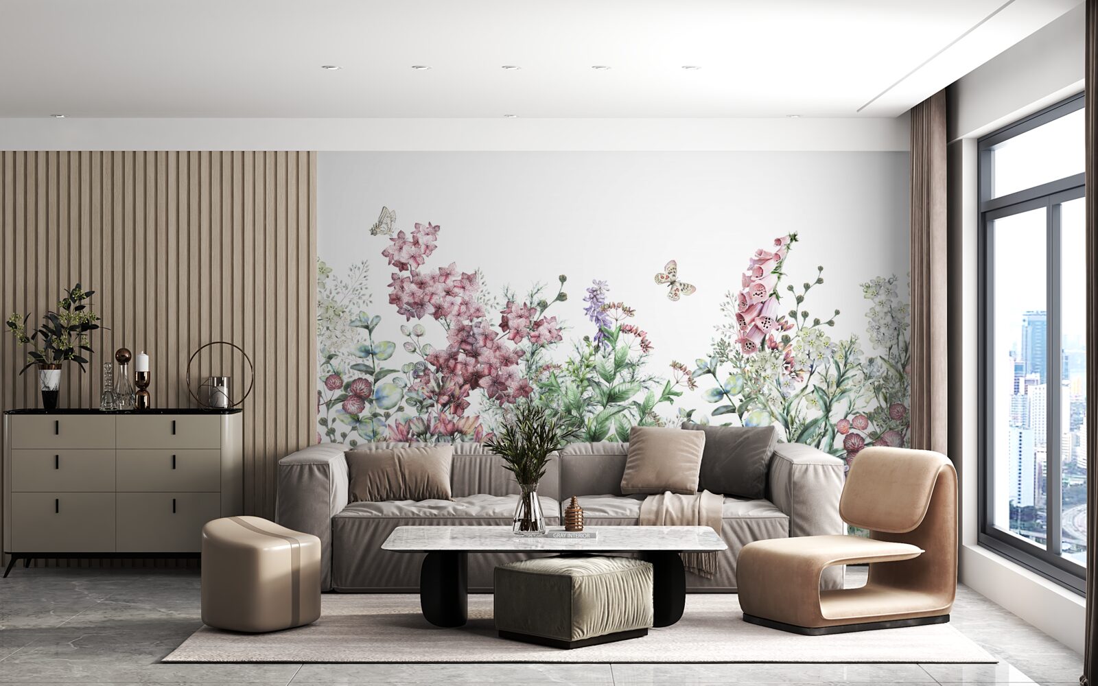 Fotobehang een weideveld, een lust voor het oog met zijn heldere kleuren