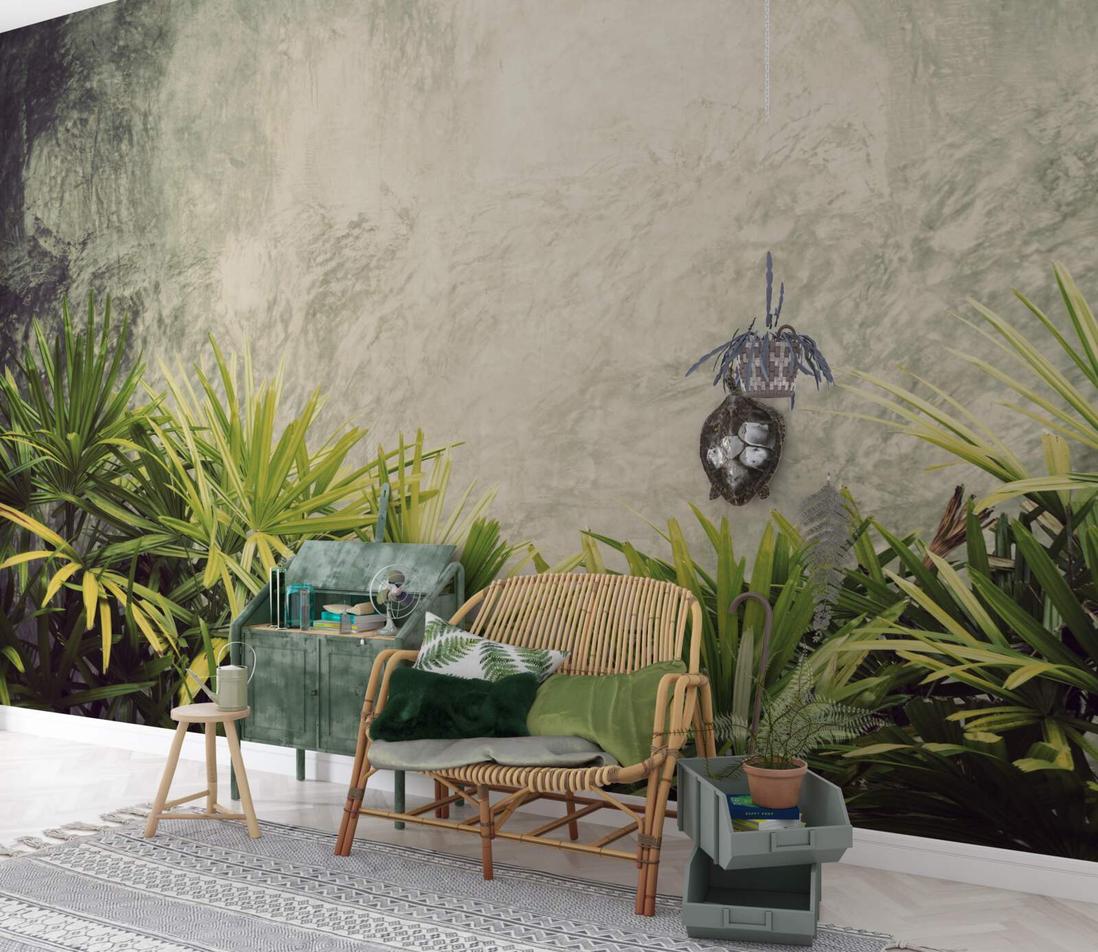 Fotobehang een mistige deken omhult de groene planten in de jungle