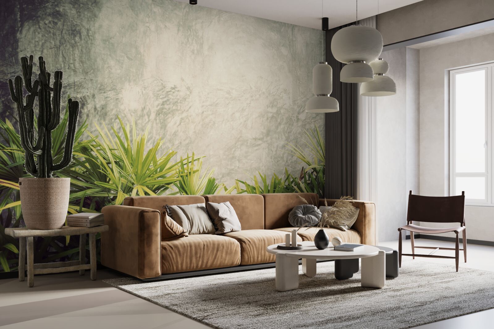 Fotobehang een mistige deken omhult de groene planten in de jungle